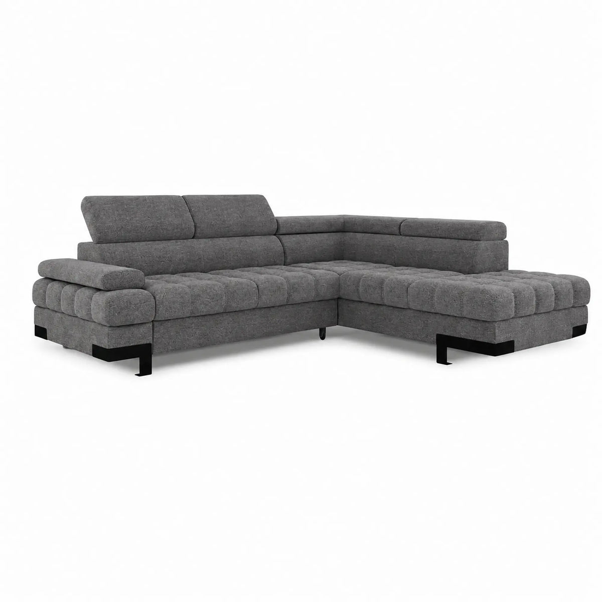 Coltar extensibil SELVA L, sezlong dreapta, stofa clasica gri - Austin 19, cu lada depozitare, 263x223x95 cm