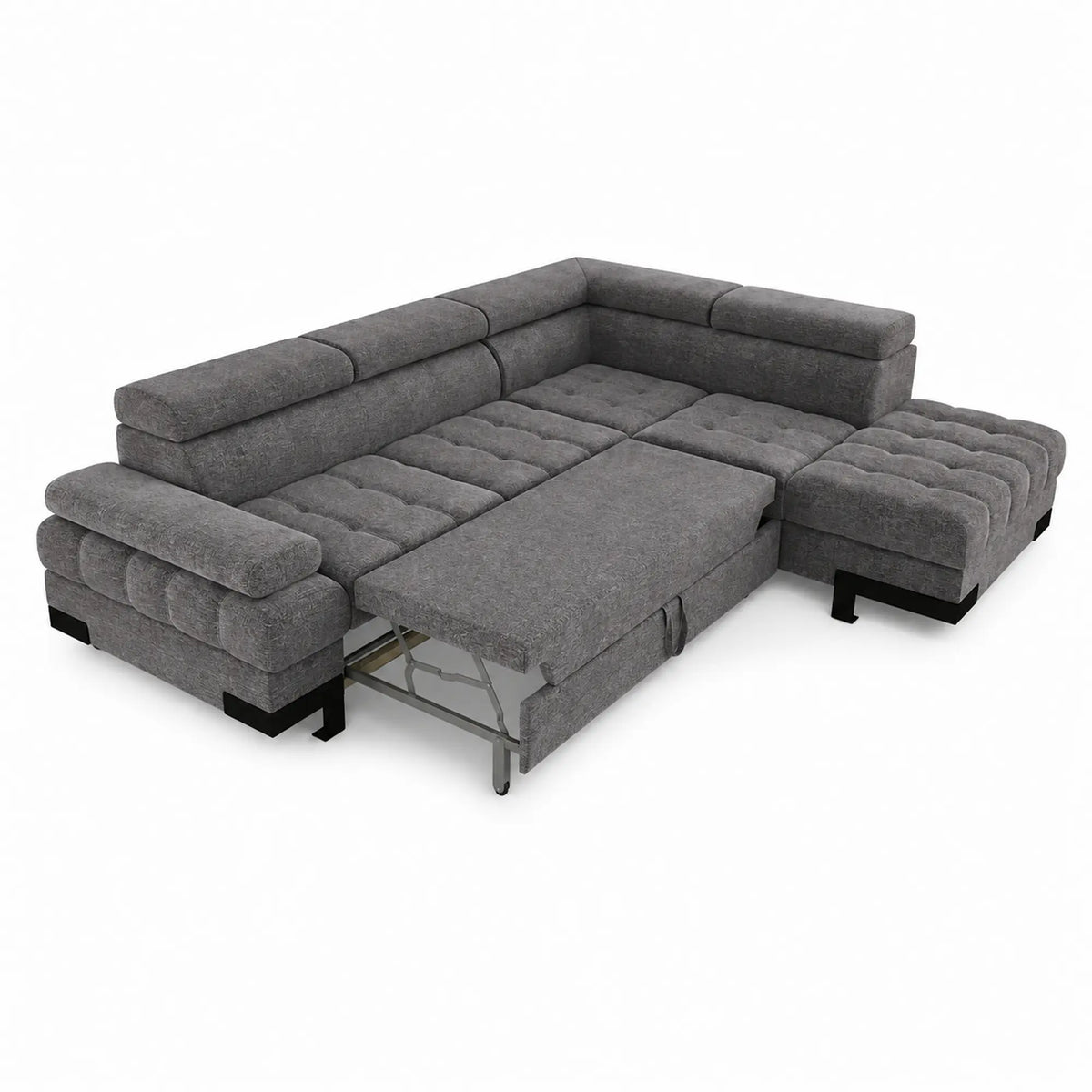 Coltar extensibil SELVA L, sezlong dreapta, stofa clasica gri - Austin 19, cu lada depozitare, 263x223x95 cm