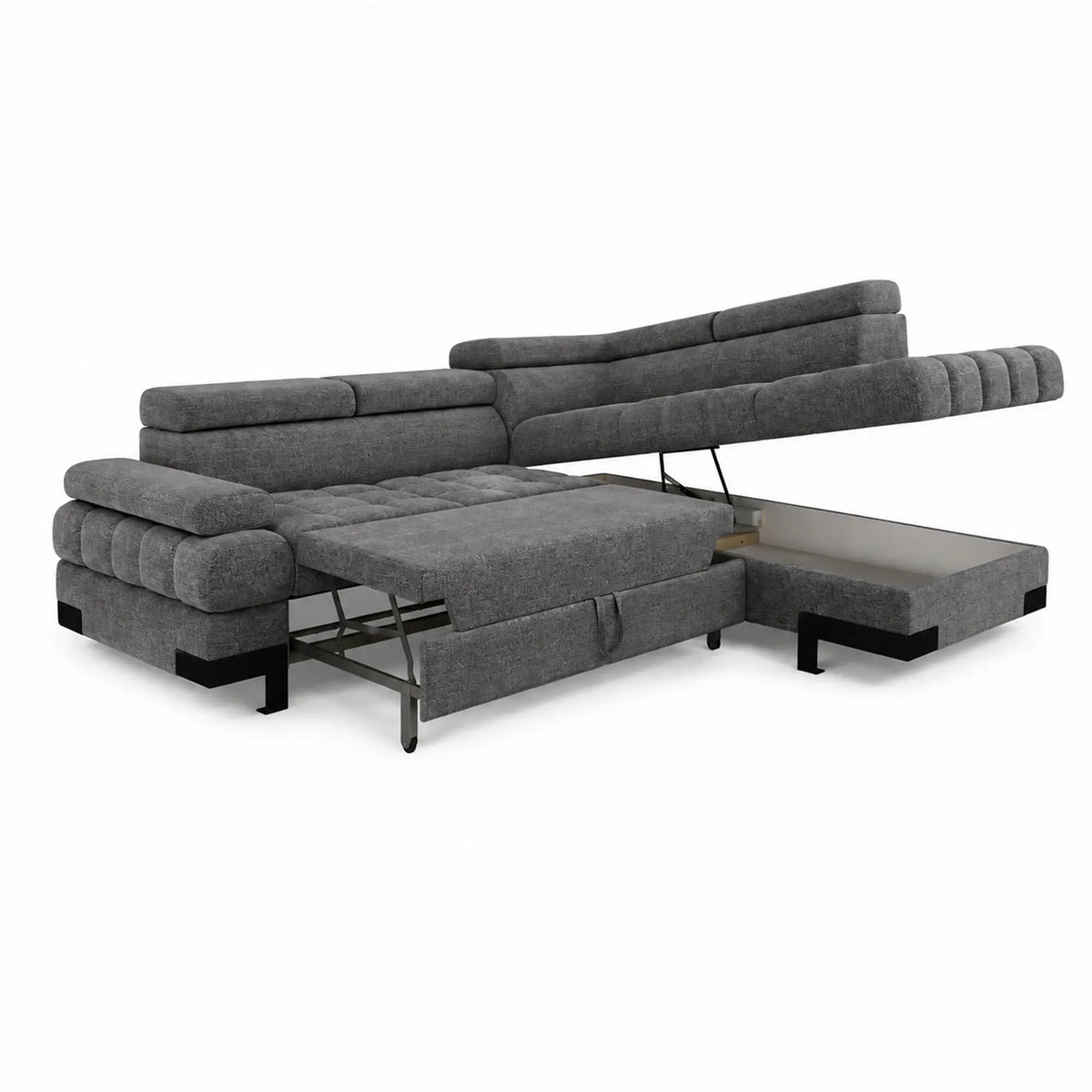 Coltar extensibil SELVA L, sezlong dreapta, stofa clasica gri - Austin 19, cu lada depozitare, 263x223x95 cm