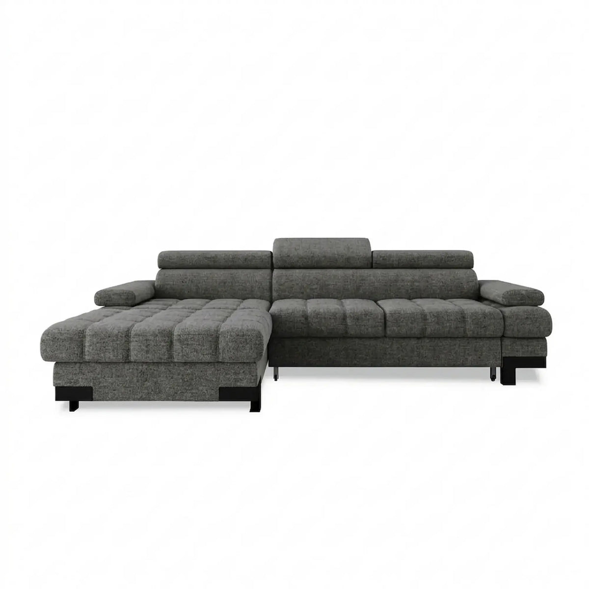 Coltar extensibil SELVA MINI, sezlong stanga, stofa gri - Rosario 456, cu lada depozitare si tetiere reglabile, 270x173x95 cm