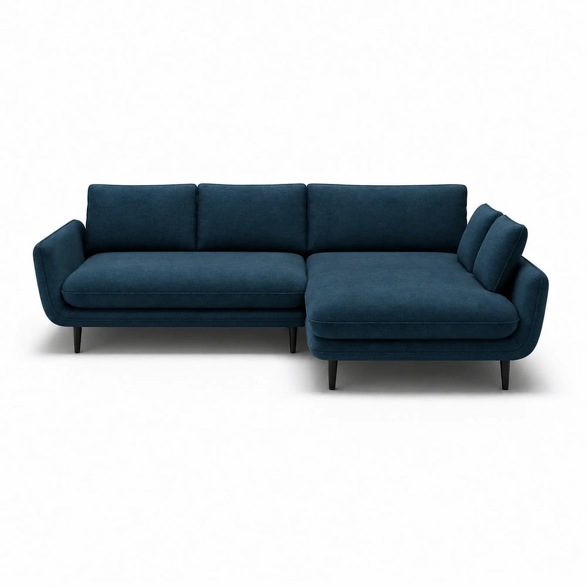 Coltar extensibil SOLANO, sezlong dreapta, stofa catifelata albastru inchis - Element 13, cu lada depozitare, 260x167x83 cm