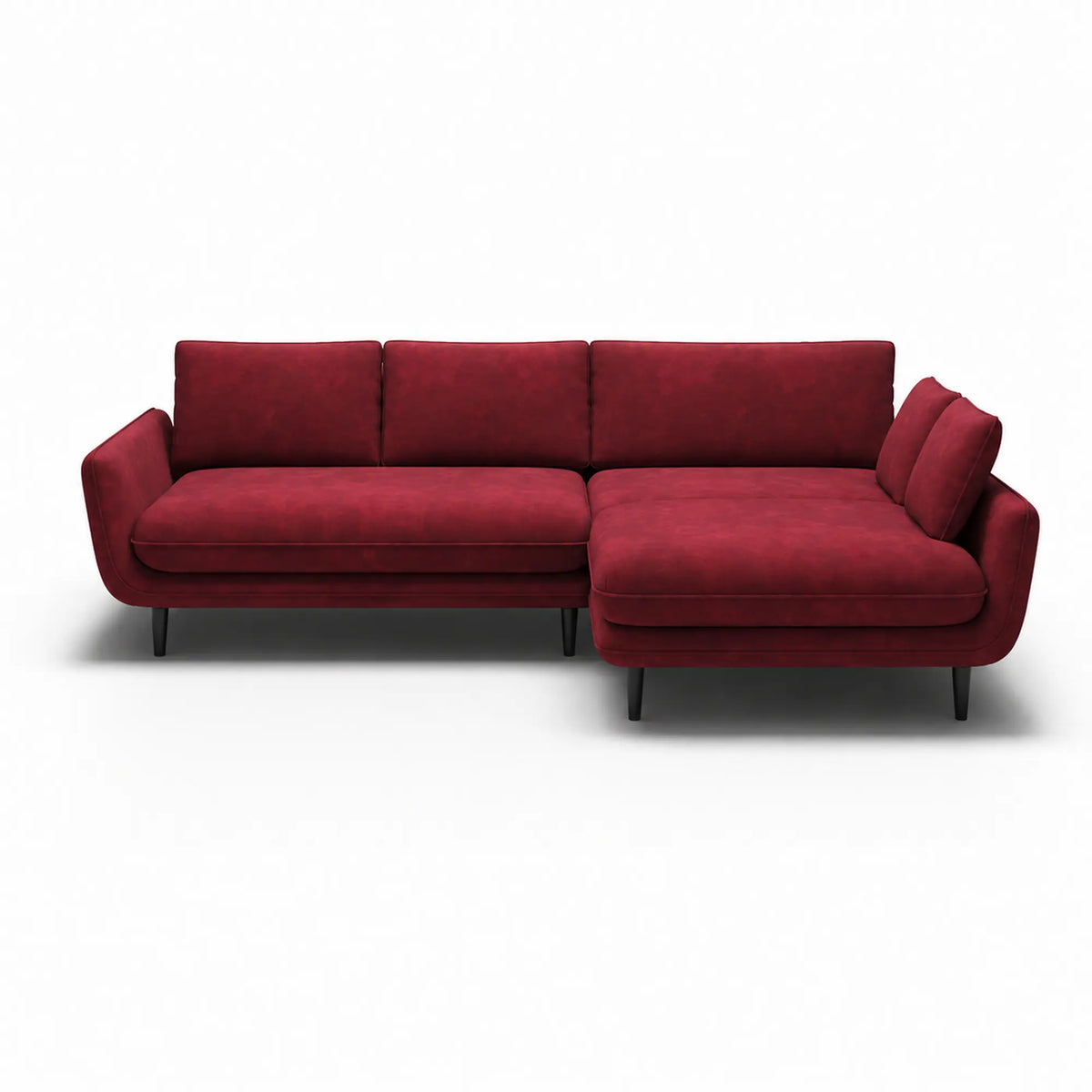 Coltar extensibil SOLANO, sezlong dreapta, stofa catifelata rosu - Riviera 61, cu lada depozitare, 260x167x83 cm
