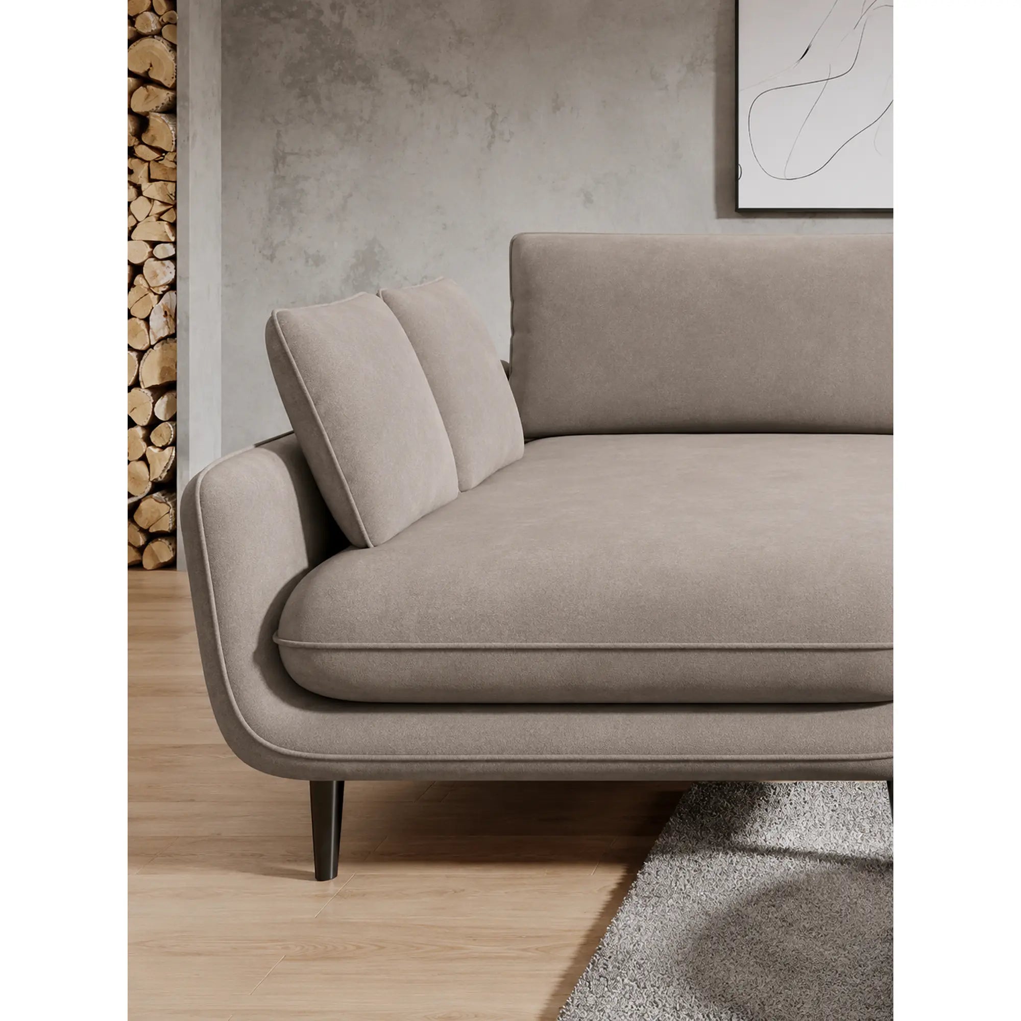 Coltar extensibil SOLANO, sezlong stanga, stofa catifelata bej - Whisper 3, cu lada depozitare, 260x167x83 cm