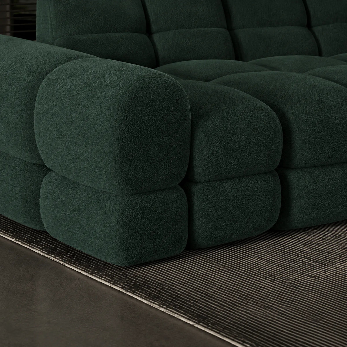 Coltar extensibil confortabil TOLLO MINI, sezlong dreapta, stofa catifelata verde inchis - Element 12, cu lada depozitare si reglaj electric, 283x171x105 cm