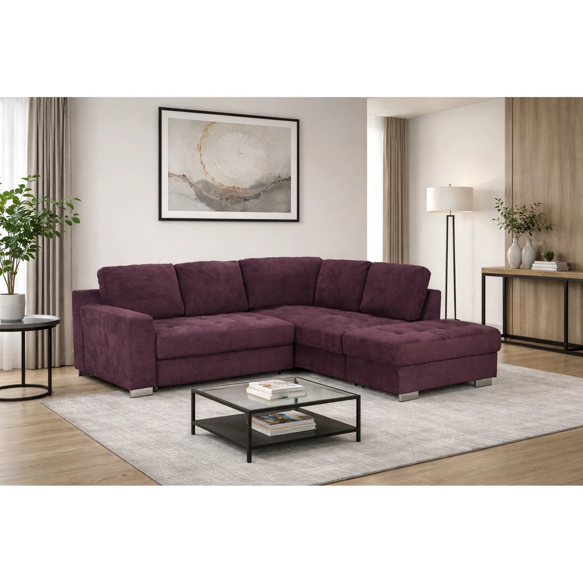 Coltar extensibil modern living ROCA, sezlong dreapta, stofa gri deschis - Rimini R073, 262x241x89 cm