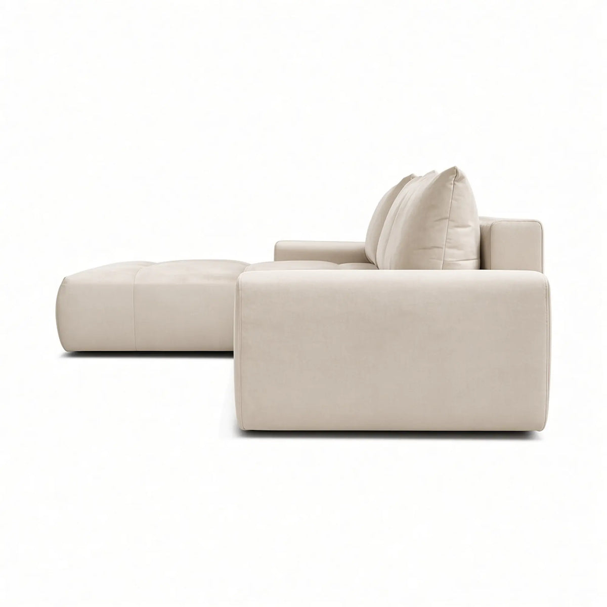 Coltar living stofa ATLANTIC, sezlong stanga, catifea bej - Element 17, cu lada depozitare, 305x214x94 cm