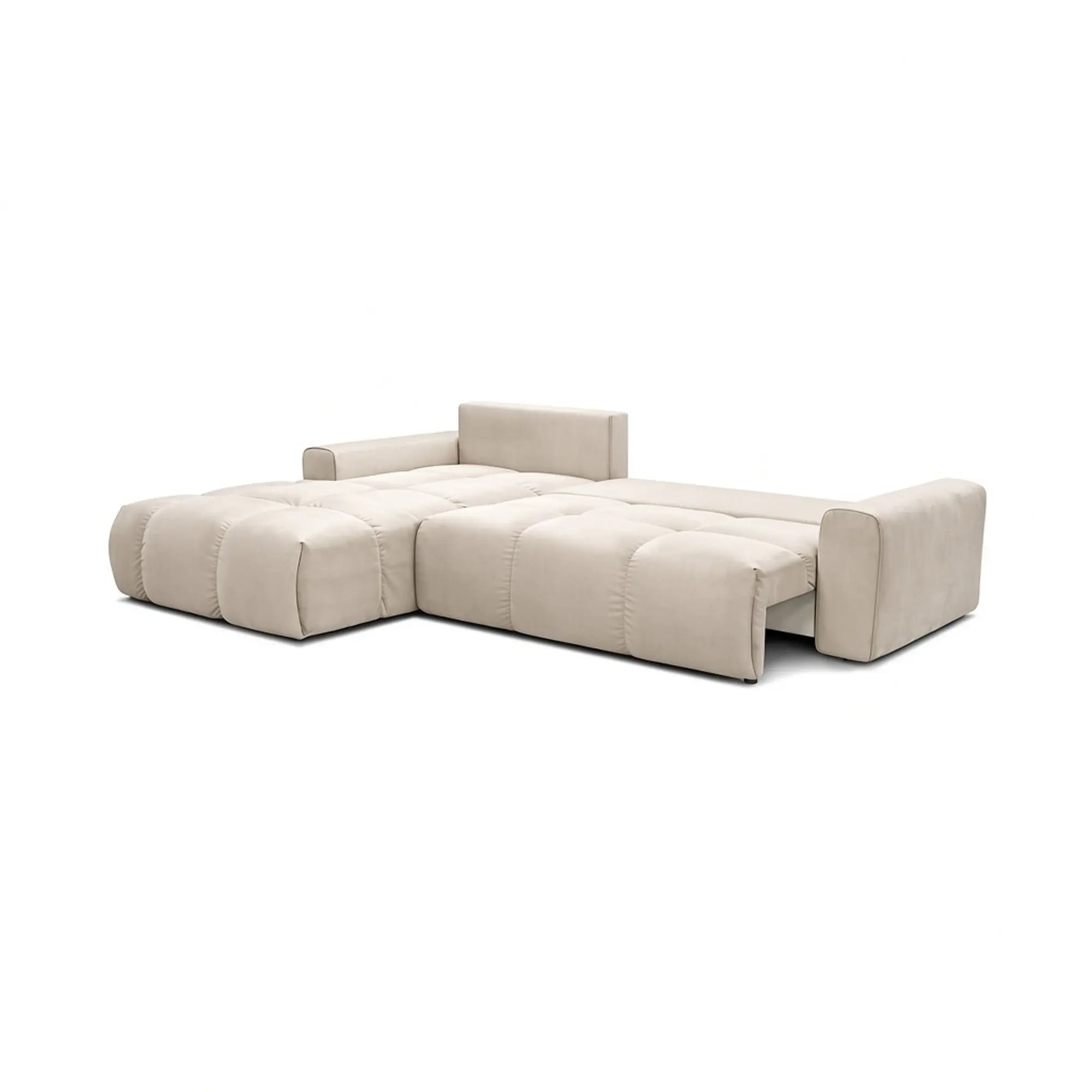 Coltar living stofa ATLANTIC, sezlong stanga, catifea bej - Element 17, cu lada depozitare, 305x214x94 cm