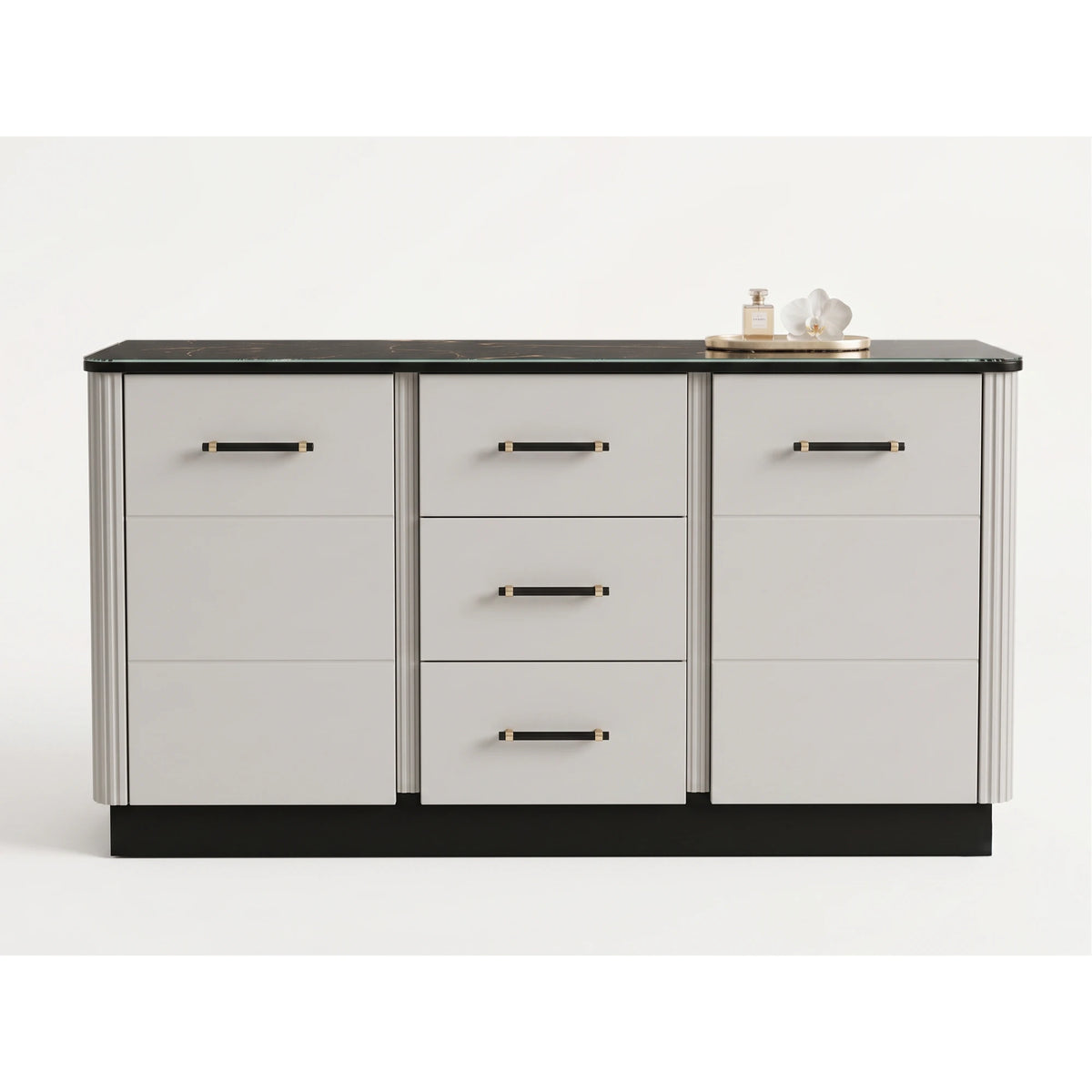 Comoda sufragerie SANTO SA8, casmir/negru, PAL laminat, 170x41x81 cm