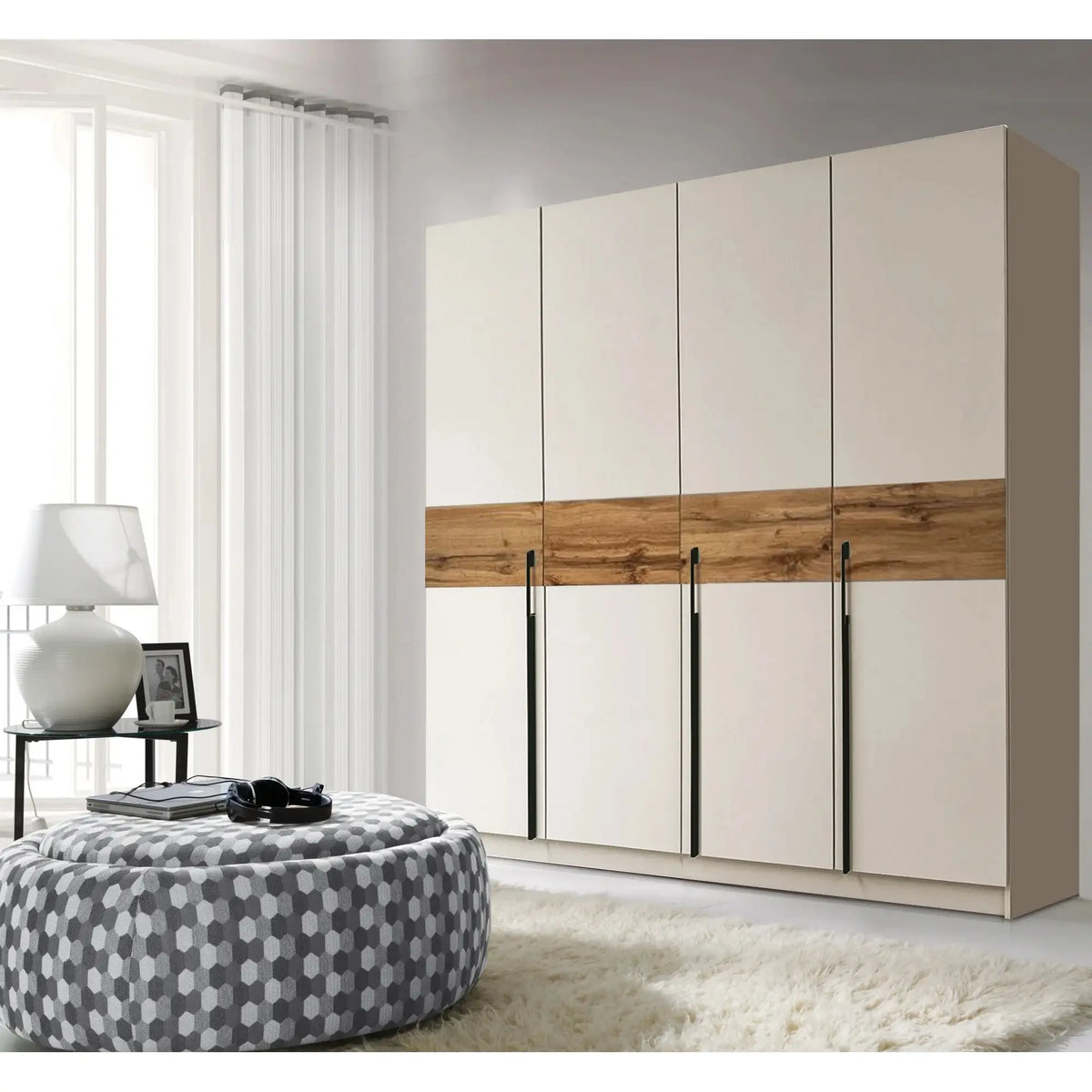 Dressing DENVER DEN3, casmir/stejar wotan, PAL, cu 4 usi, 200x59x215 cm