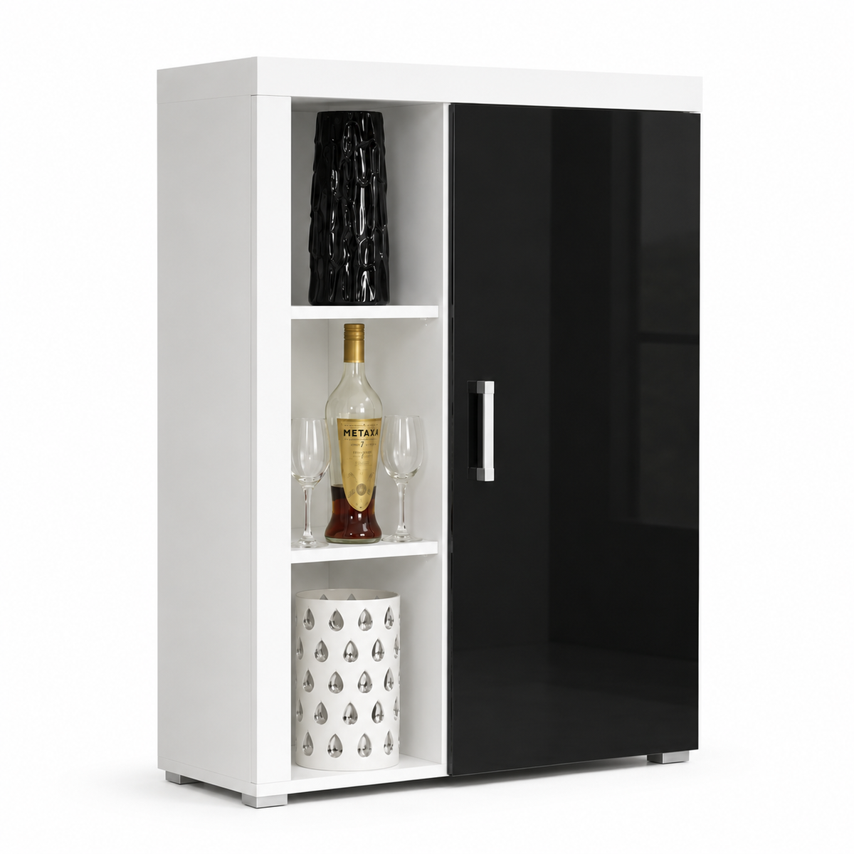 Dulap SAMBA REG-3, alb/negru, PAL laminat, cu o usa, 90x35x114 cm