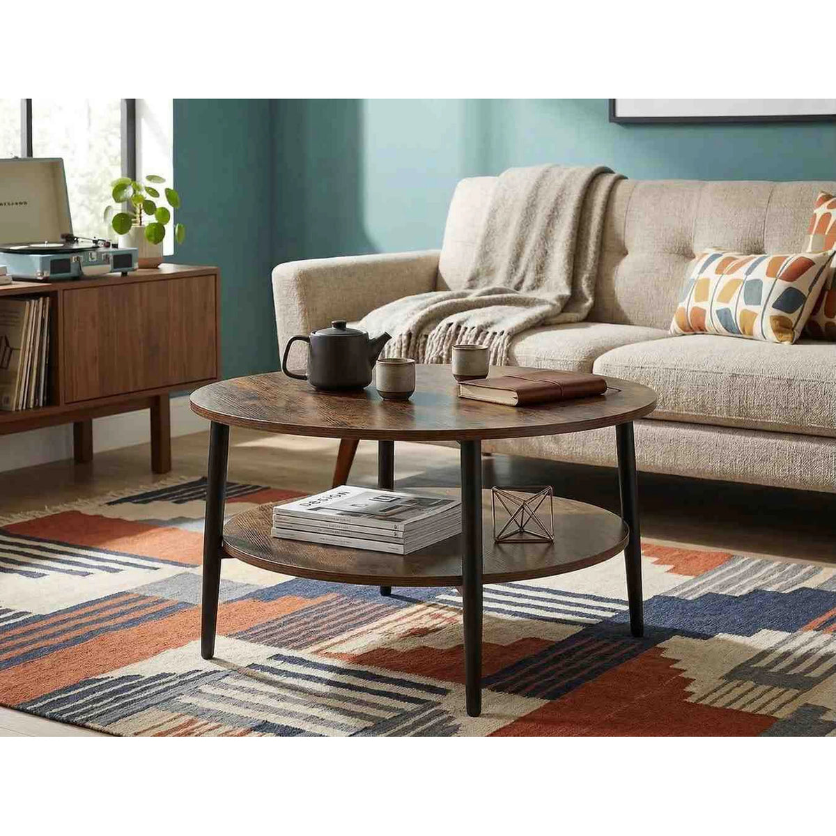 Masuta cafea ELLA A, maro rustic/negru mat, PAL/metal, 80x45 cm
