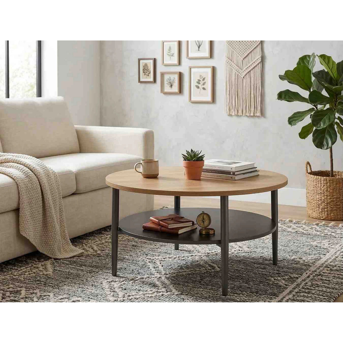 Masuta cafea ELLA A, stejar/negru mat, PAL/metal, 80x45 cm