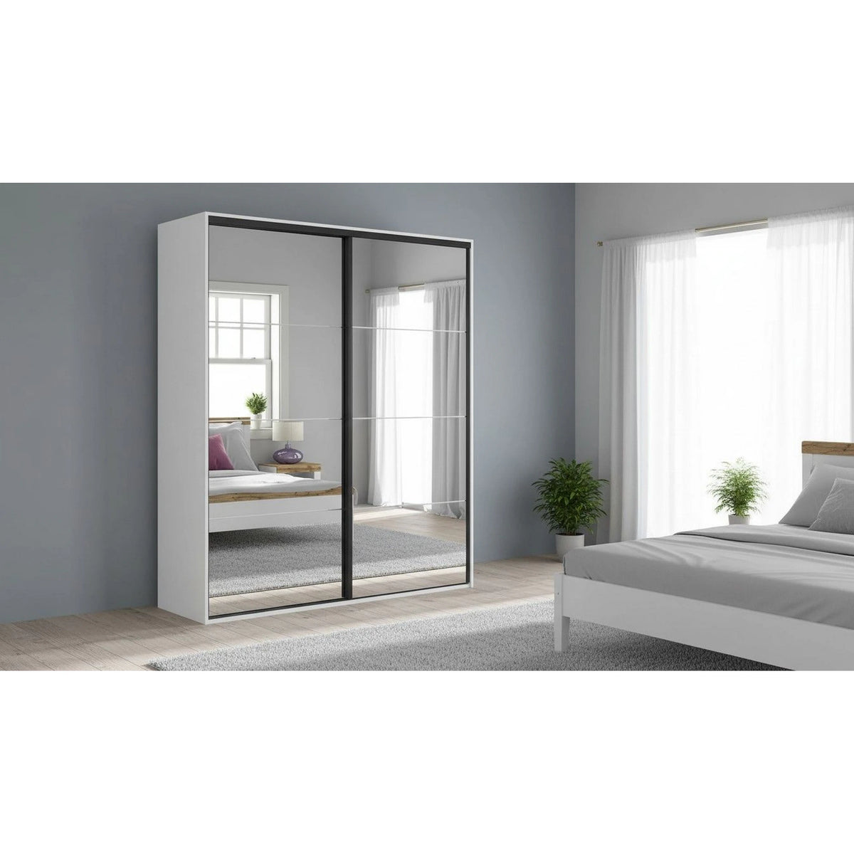 Dressing FLEX, alb, PAL, cu 2 usi si oglinda, 200x66x240 cm