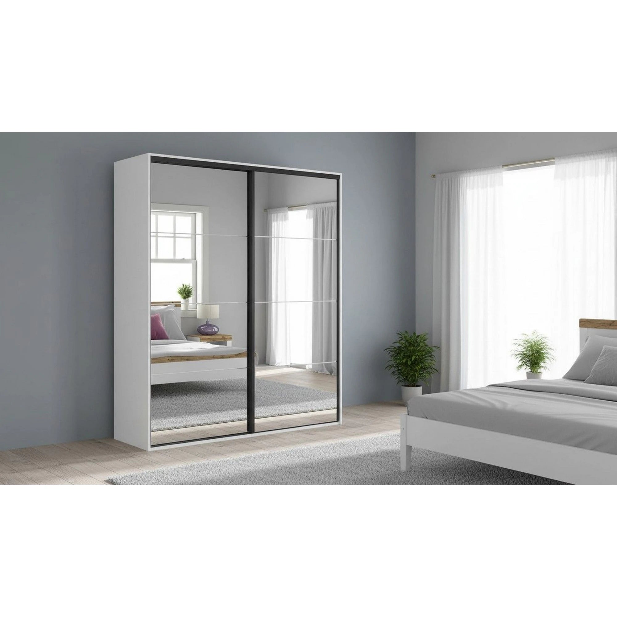 Dressing FLEX, alb, PAL, cu 2 usi si oglinda, 200x66x240 cm