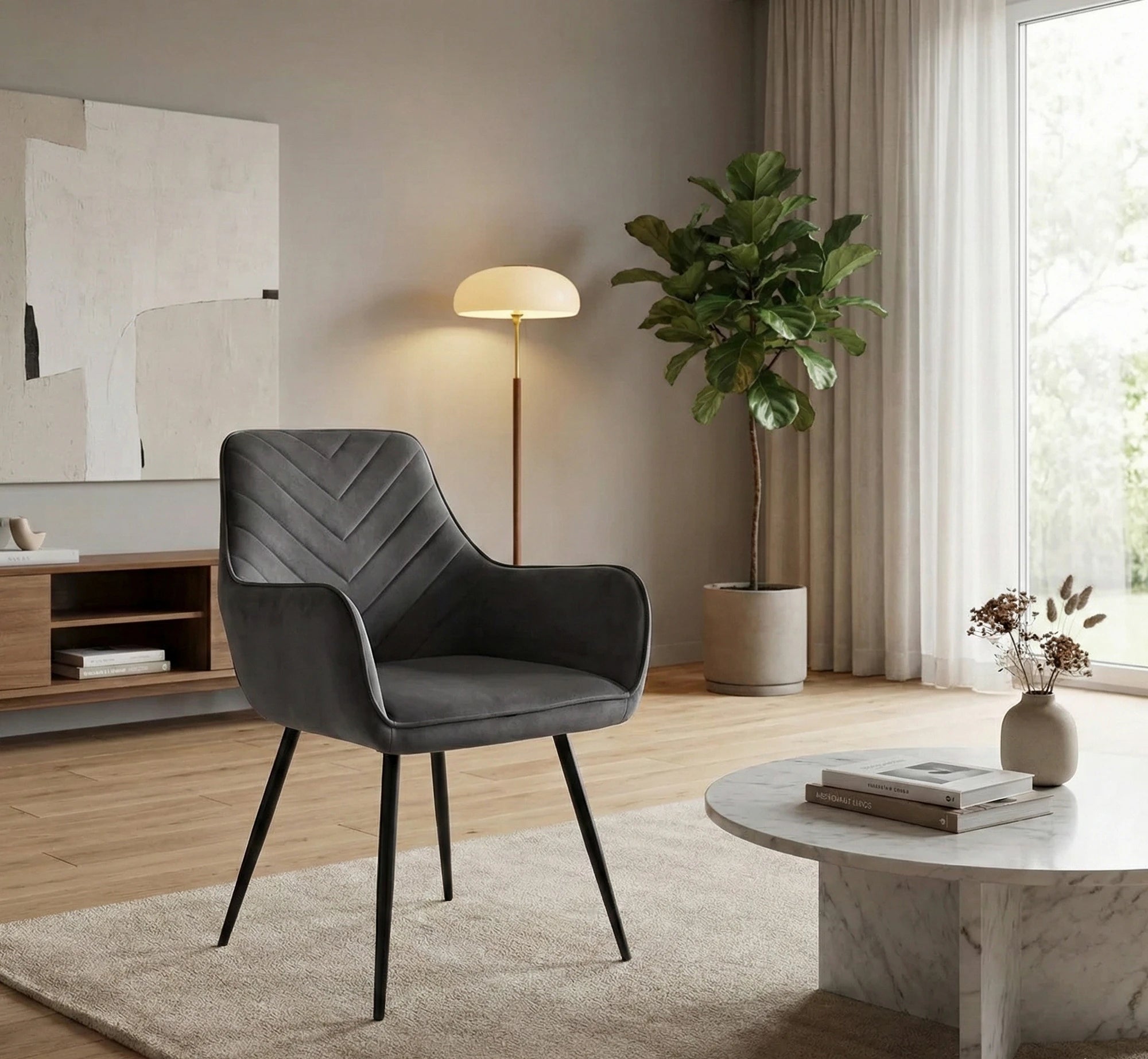 Scaun FIG, gri/negru, stofa catifelata/metal, 57x47x85 cm