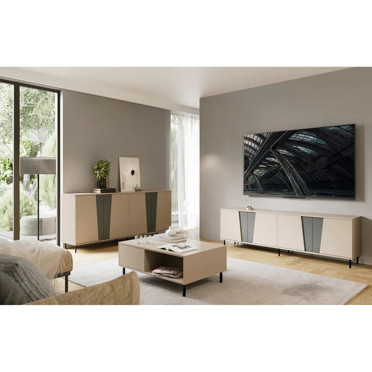 Comoda living FELIX, casmir/gri grafit, PAL laminat, 200x40x93 cm
