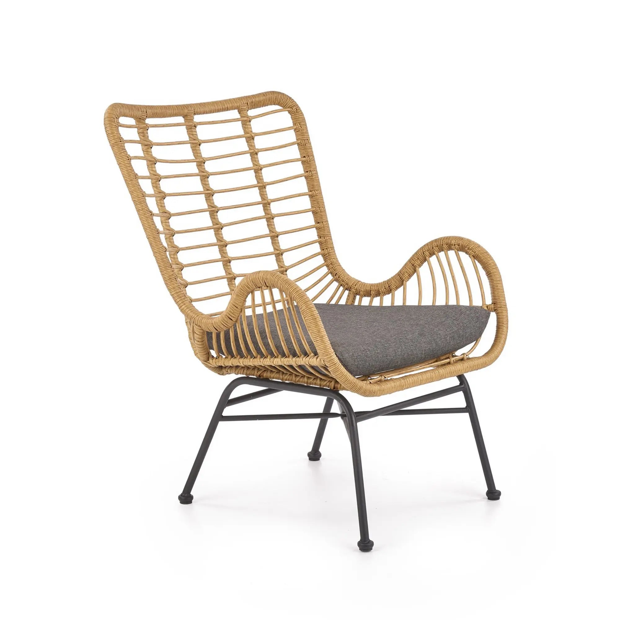 Fotoliu gradina IKARO, bej/gri, rattan sintetic/otel, 69x58x93x42 cm