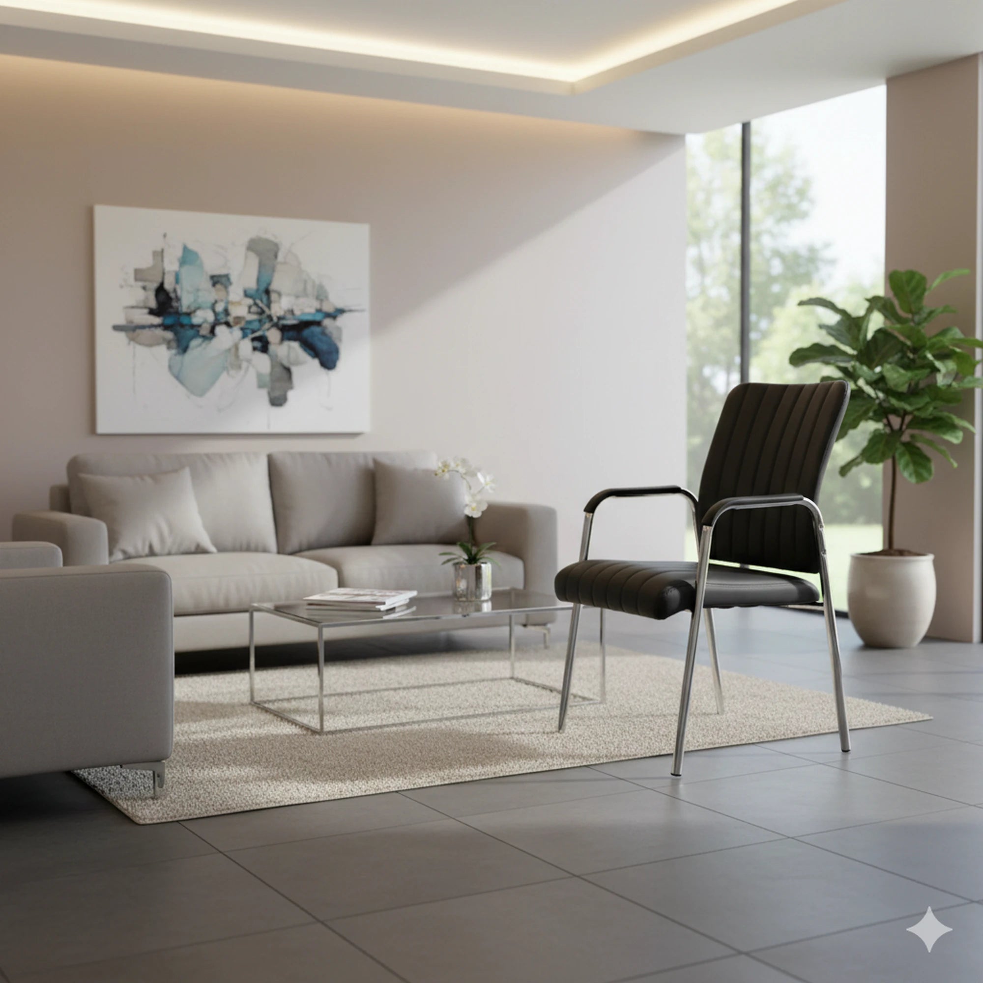 Scaun conferinta VIGOR, negru, piele ecologica/metal, 53x58x92 cm