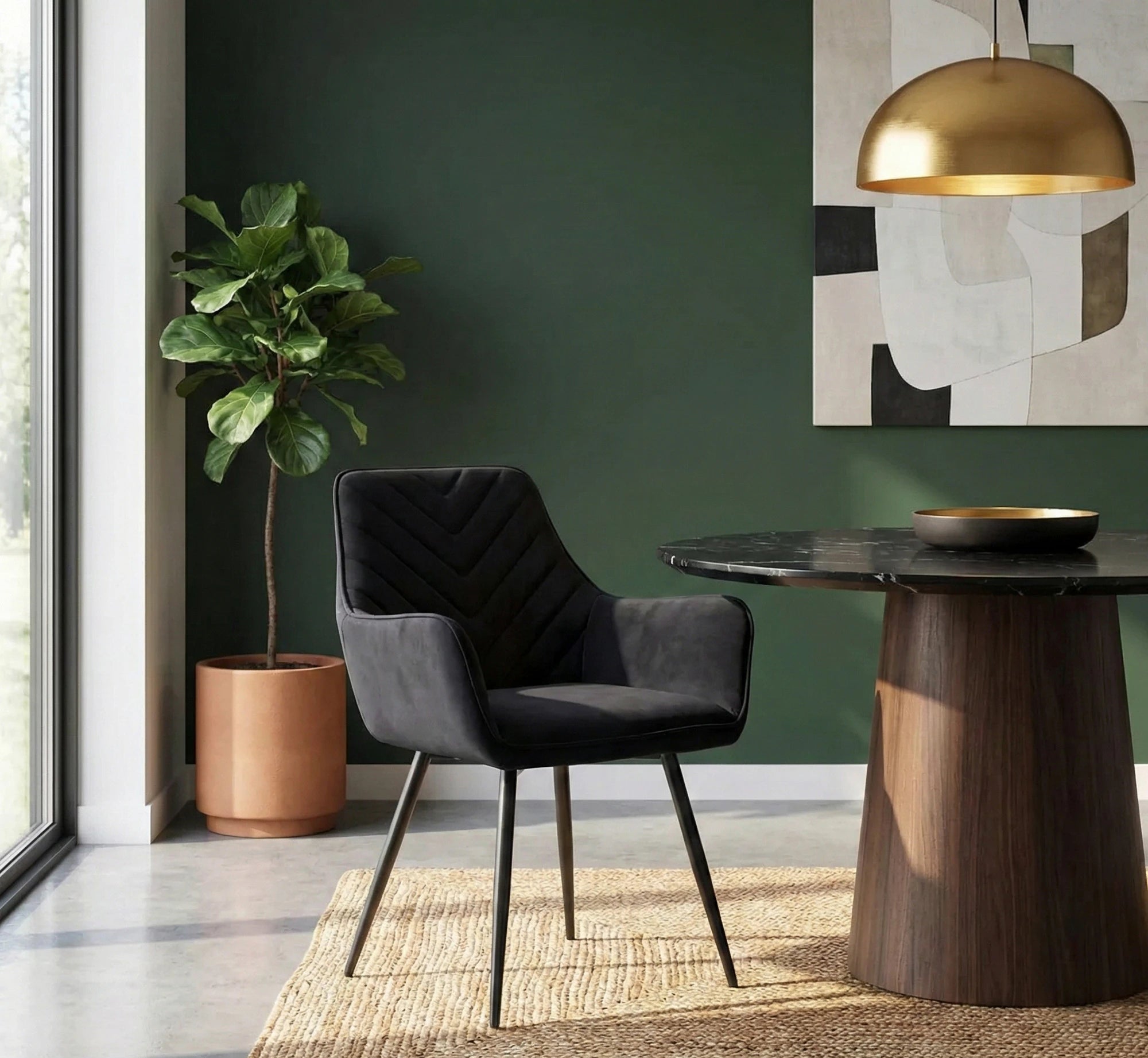 Scaun FIG, negru, stofa catifelata/metal, 57x47x85 cm