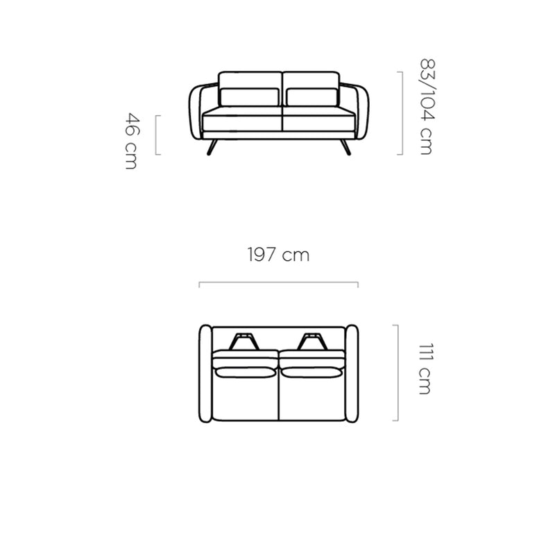 Canapea 3 locuri ILUSIO, personalizabil materiale Gama Premium, tetiere reglabile, adancime reglabila, 197x111x83/104 cm