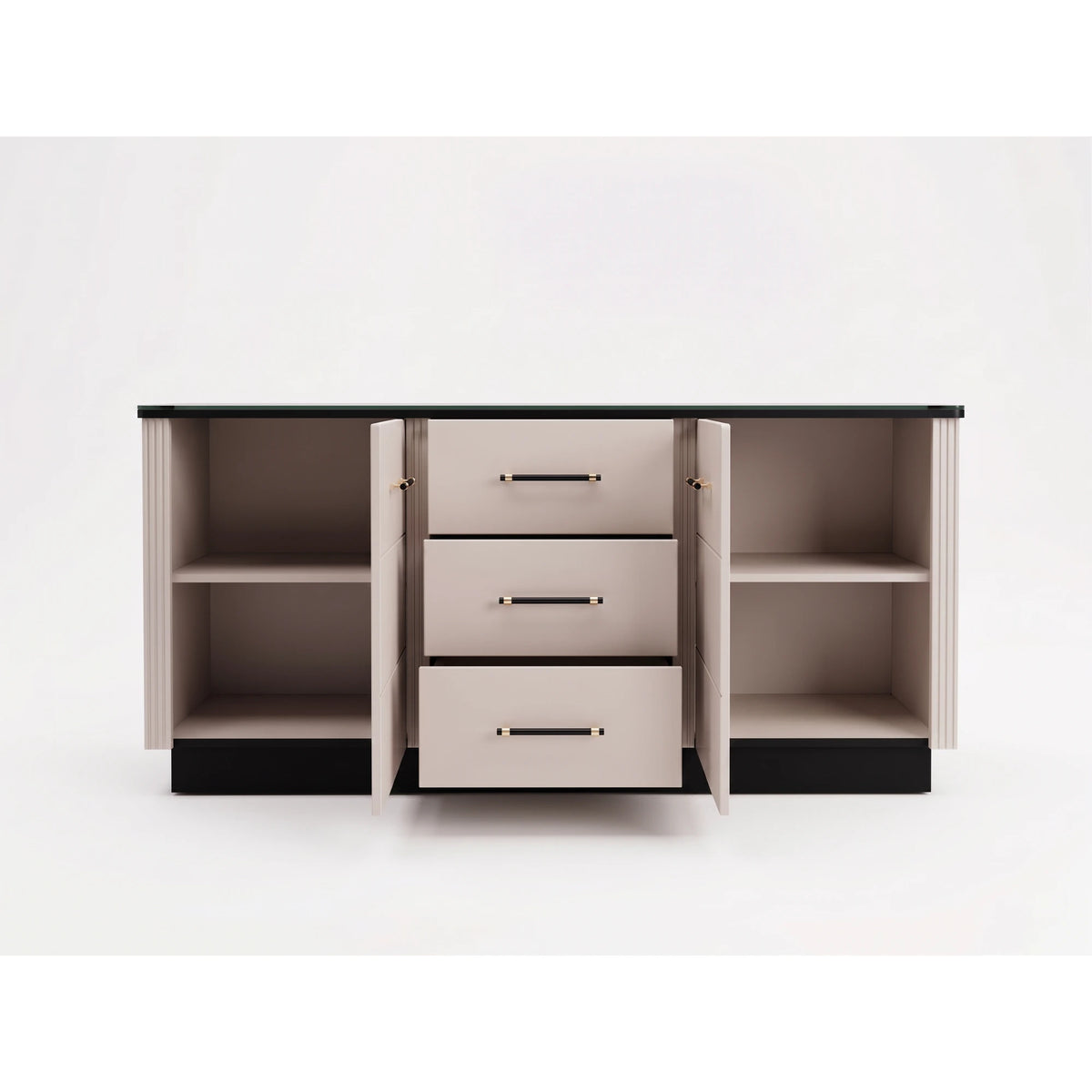 Comoda sufragerie SANTO SA8, casmir/negru, PAL laminat, 170x41x81 cm