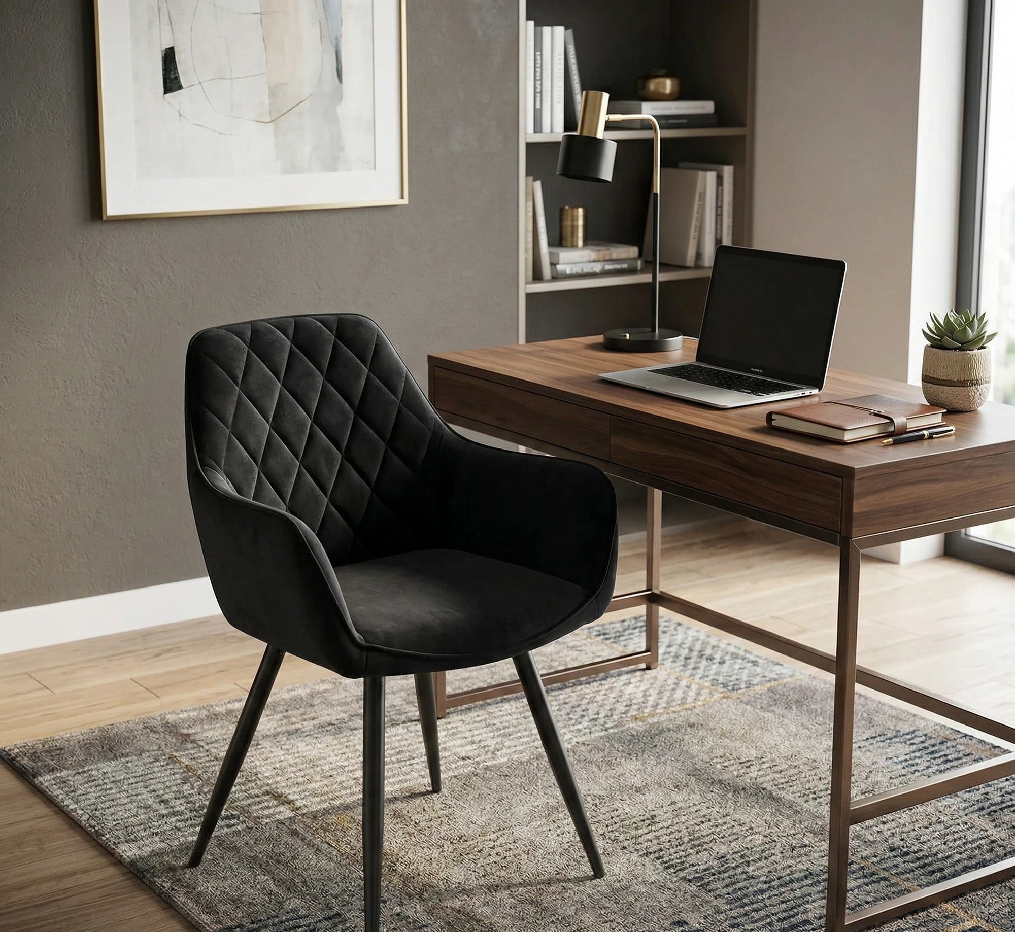 Scaun LINEA, negru, stofa catifelata/metal, 43x43x82 cm