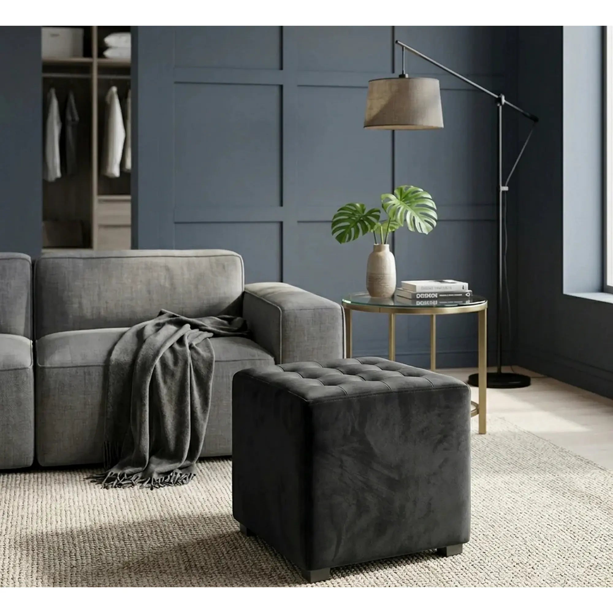 Taburet LORI, stofa catifelata negru - Bluvel 19, 39x39x34 cm