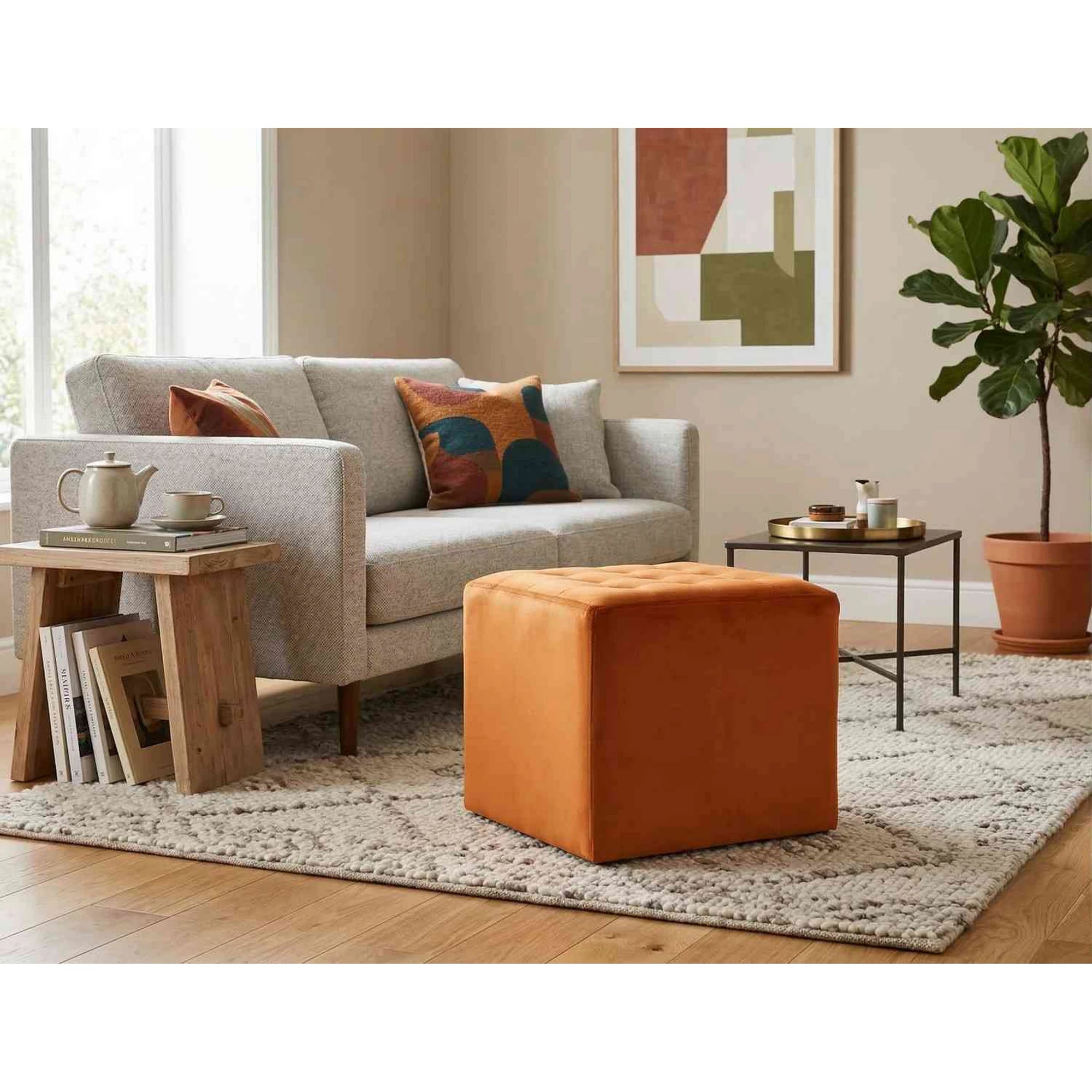 Taburet LORI, stofa catifelata caramiziu - Bluvel 4015, 39x39x34 cm