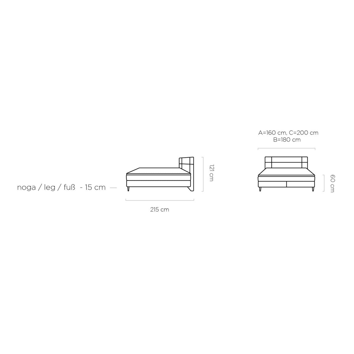 Pat tapitat boxspring LUCIO 180x200, stofa catifelata bej deschis - Ontario 02, Gama Premium, cu saltele si topper
