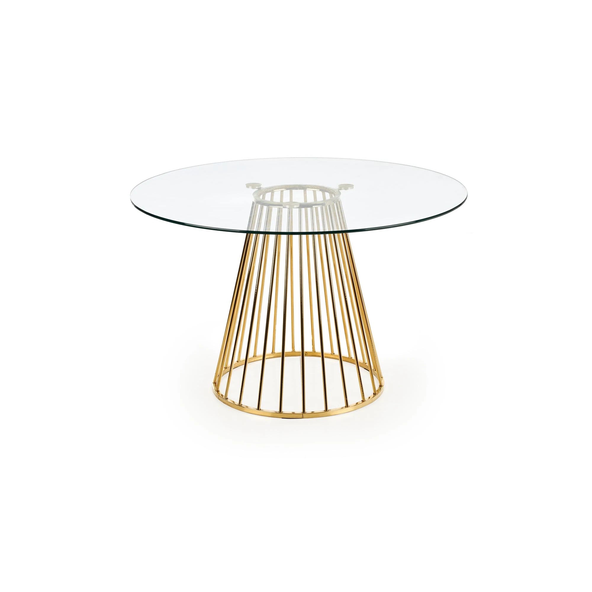 Masa sticla rotunda bucatarie LIVERPOOL, transparent/auriu, 120x120x75 cm