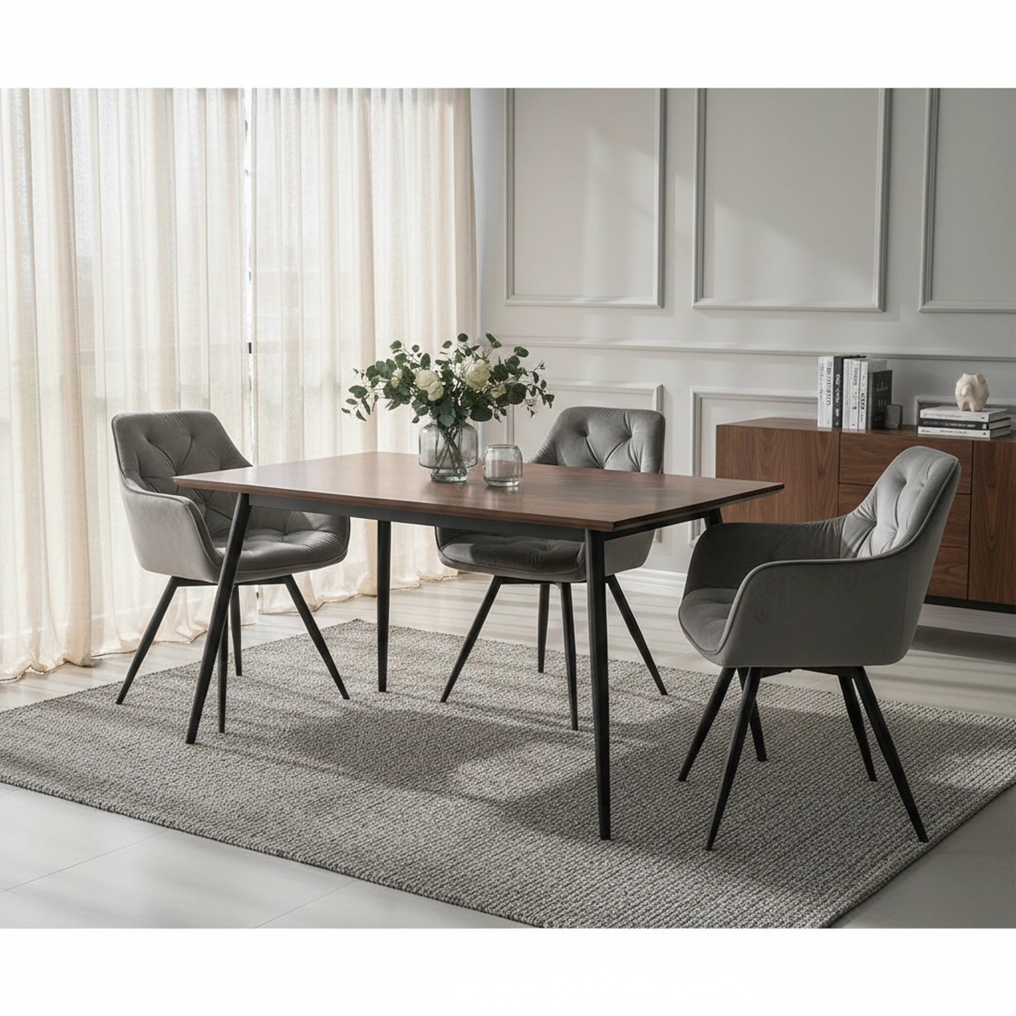 Scaun MANGO, gri/negru, stofa catifelata/metal, 57x45x83 cm