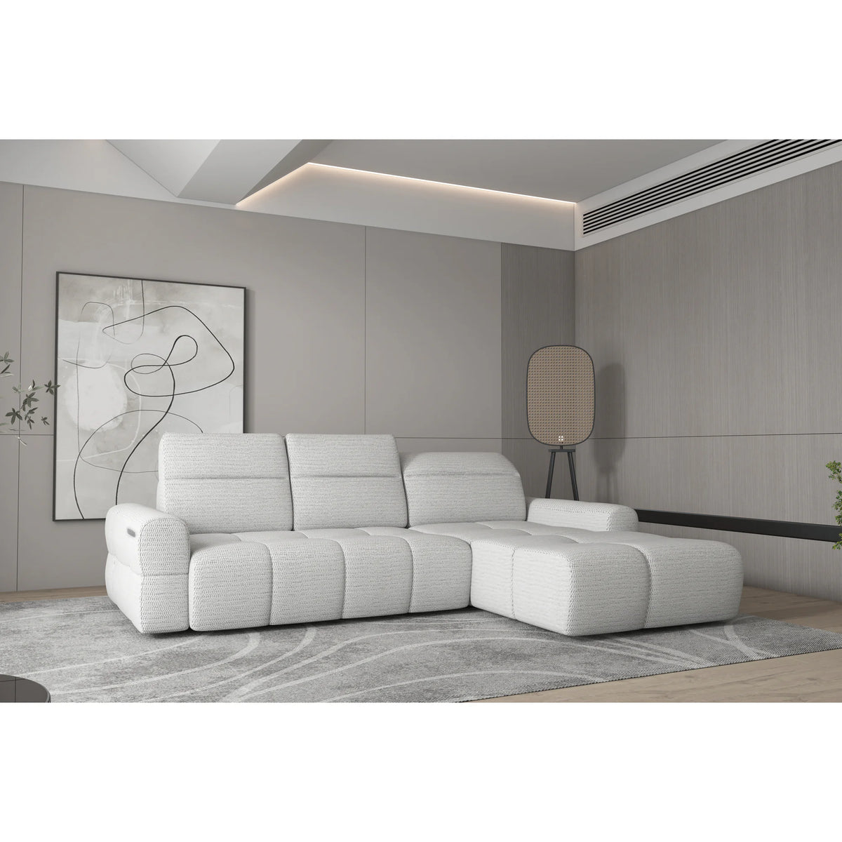 Coltar extensibil MATEO S, personalizabil materiale Oferta Avantaj, cu lada depozitare si tetiere reglabile, 273x183x99 cm