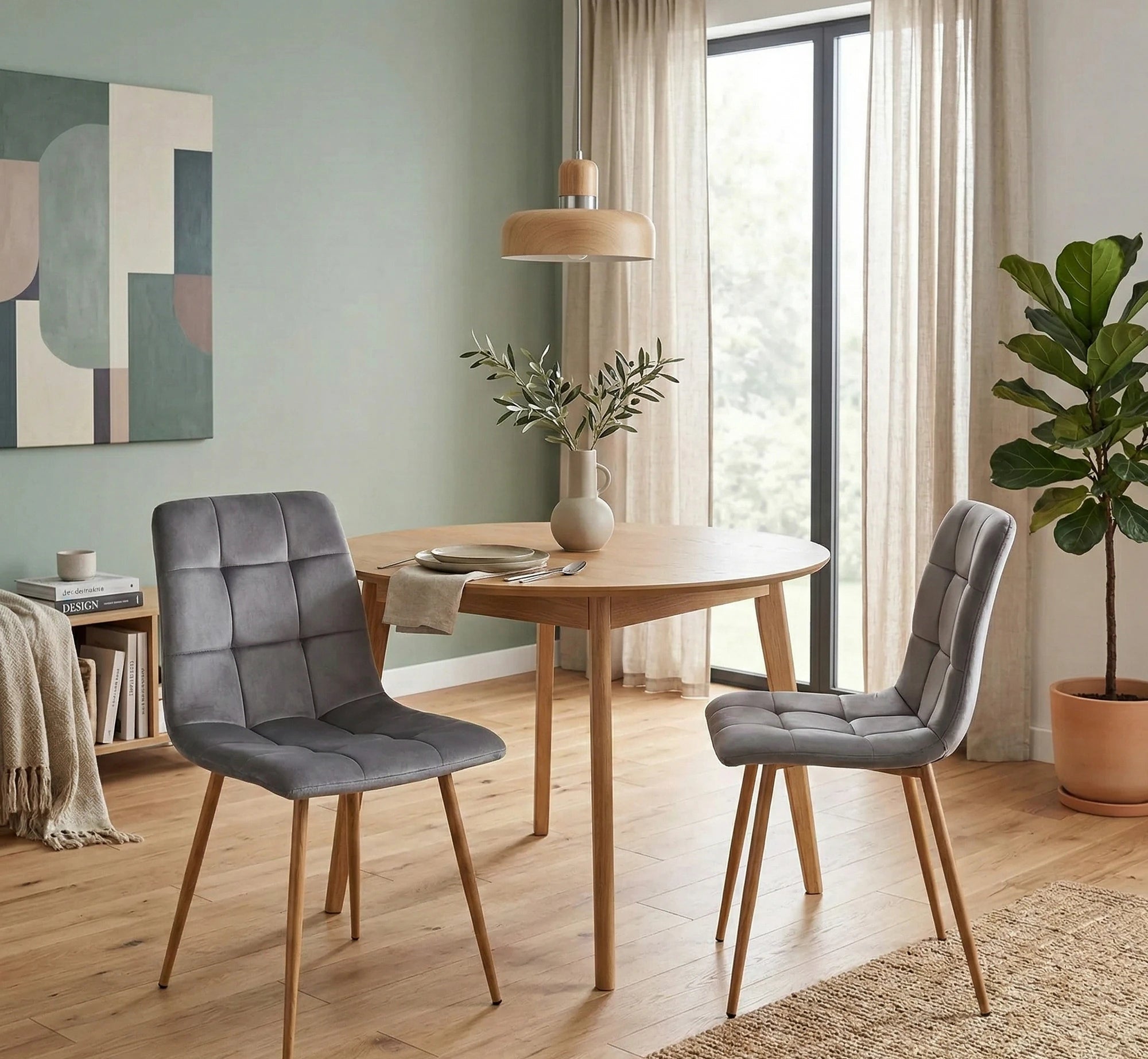 Scaun MILA D, gri/stejar, stofa catifelata/metal, 45x41x86 cm