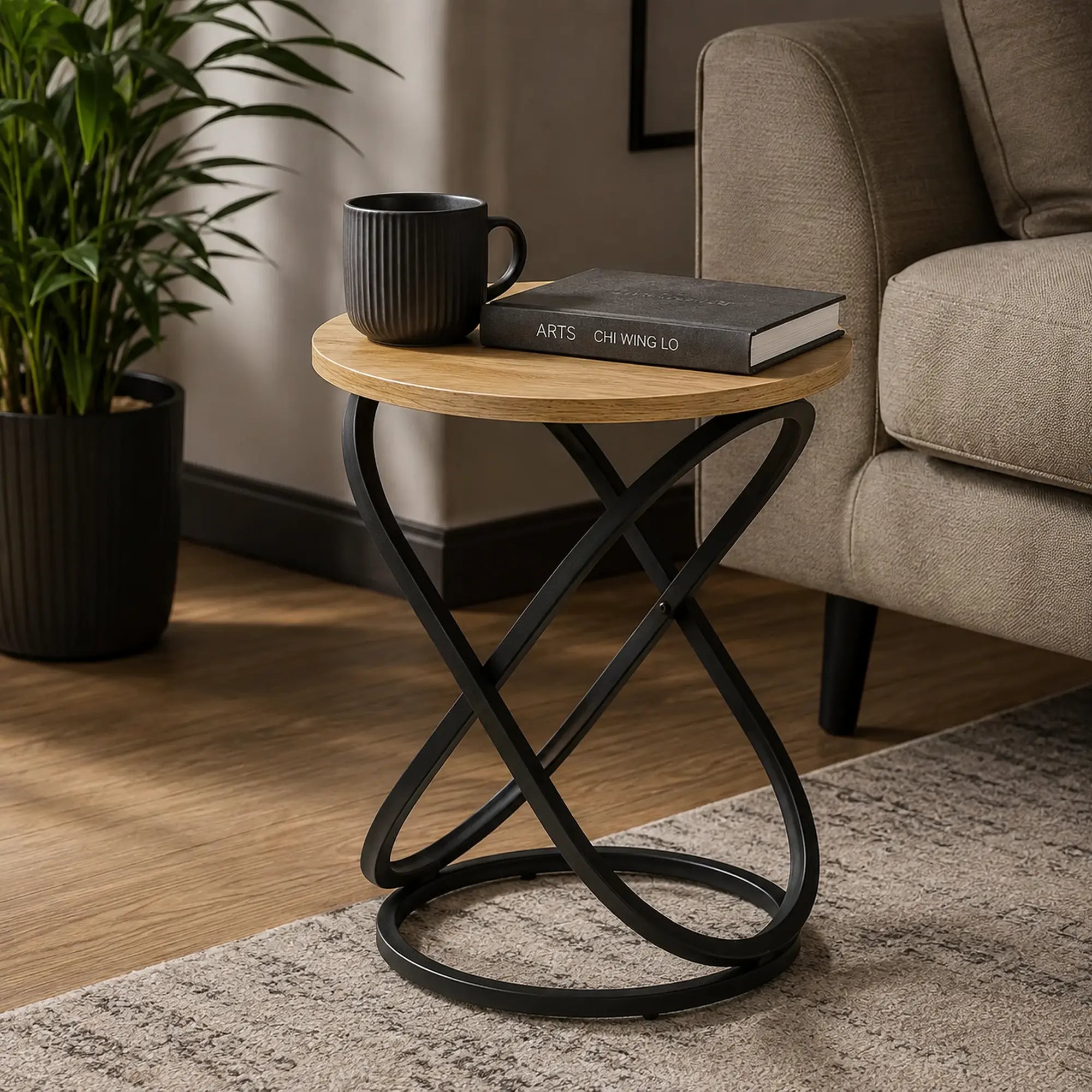 Masuta cafea EOS E, stejar artisan/negru mat, 45x55 cm