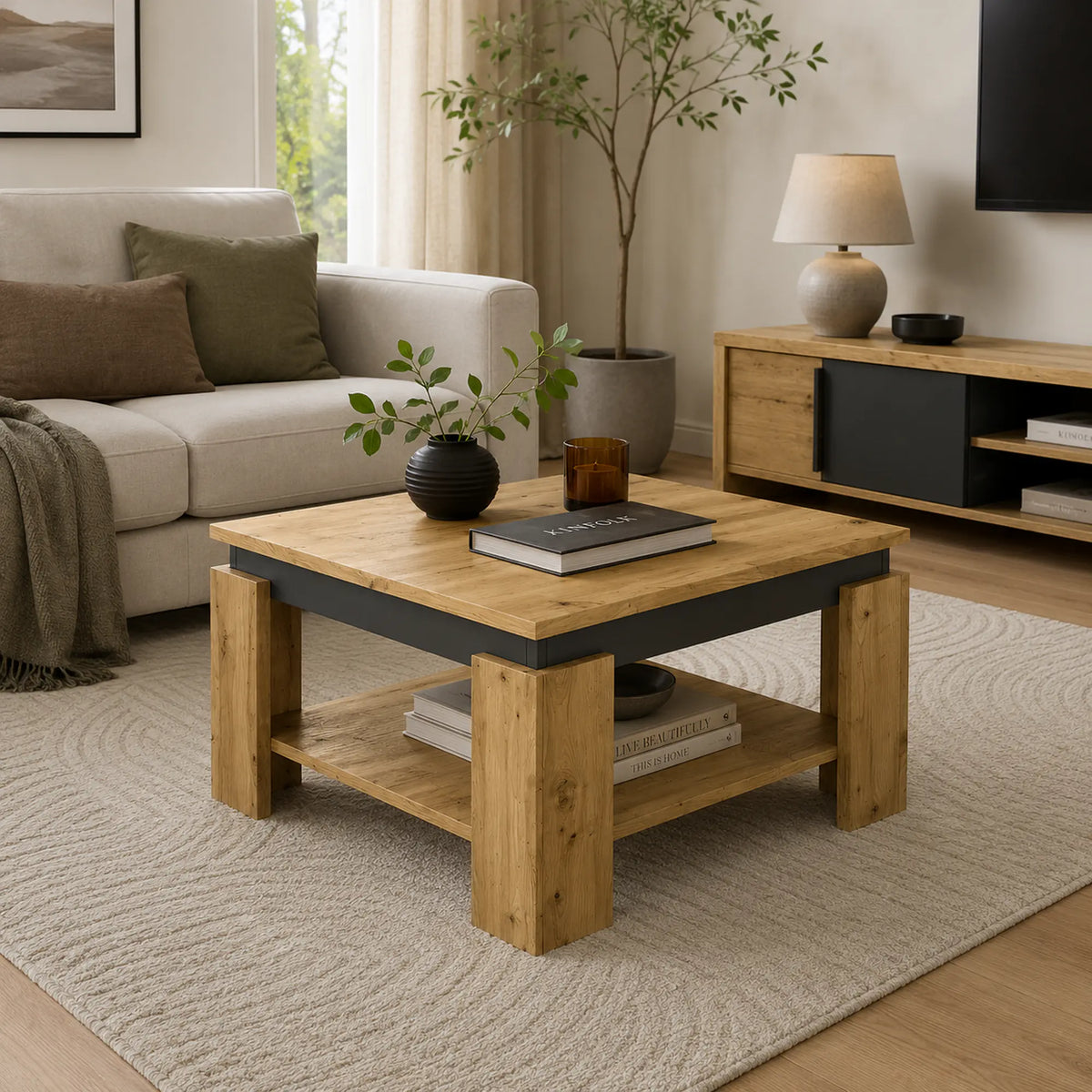 Masuta cafea LEJSY, stejar artisan/gri grafit, 68x68x41 cm
