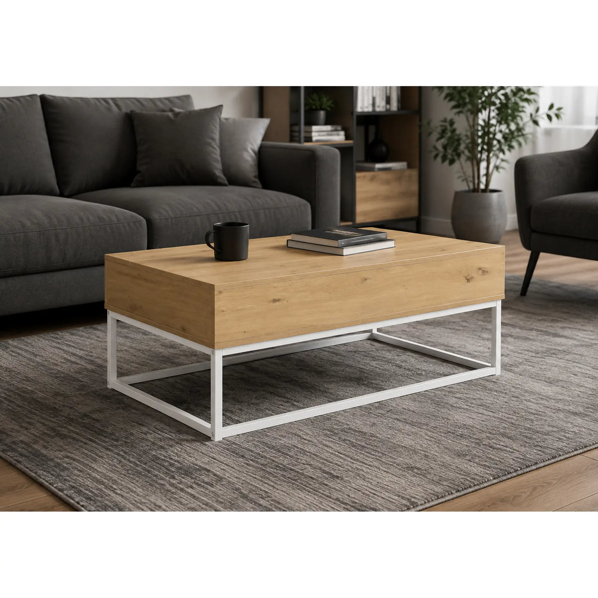 Masuta cafea LIVINA, stejar/alb, DTD laminat, 100x55x40 cm