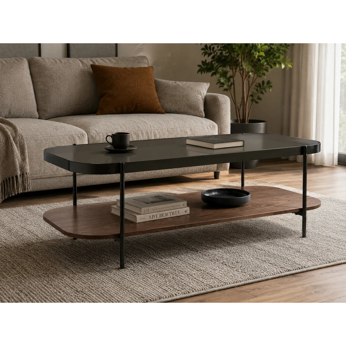 Masuta cafea PRIMA A, nuc/negru, 120x58x43 cm