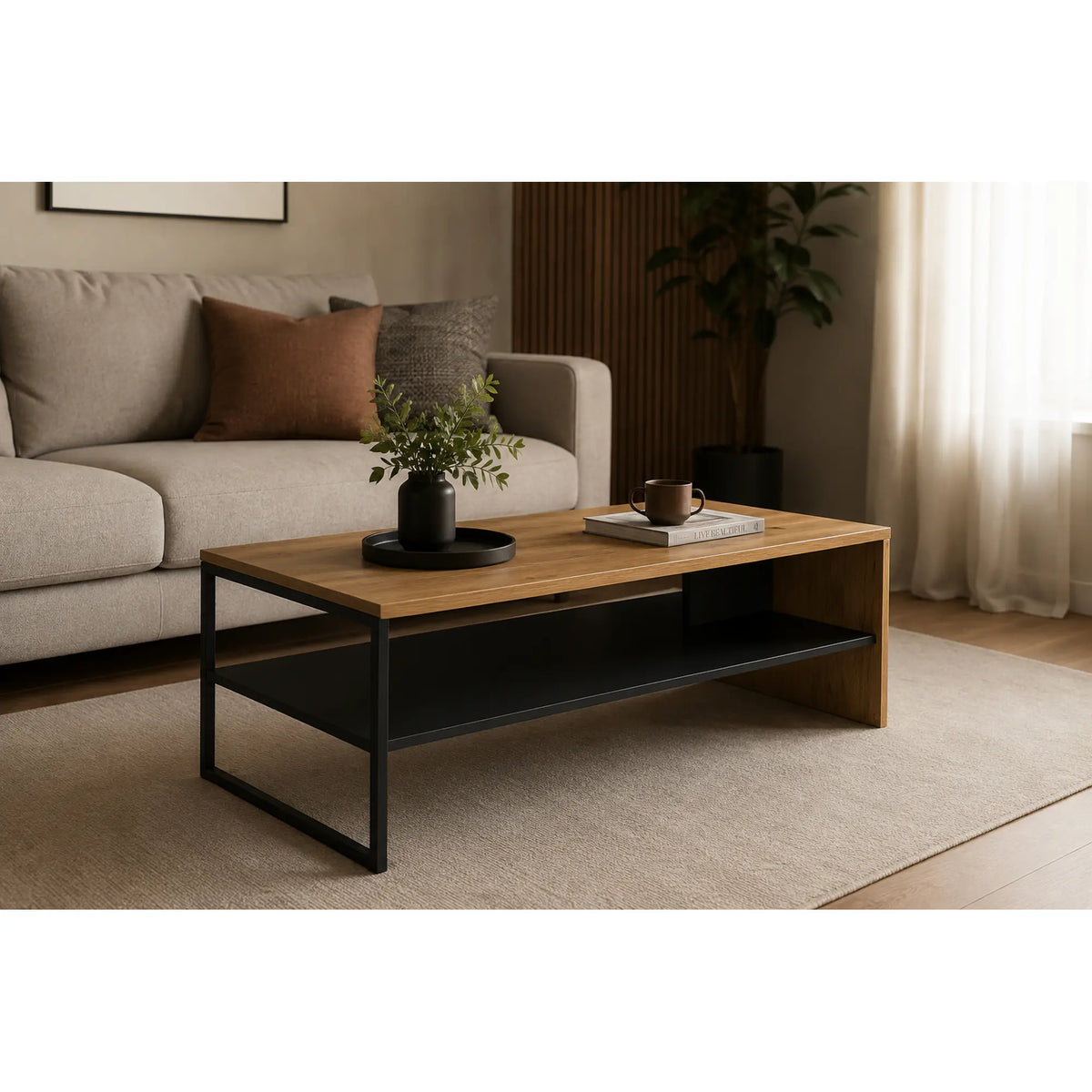 Masuta cafea SANTES, stejar auriu/gri antracit, PAL, 120x60x40 cm