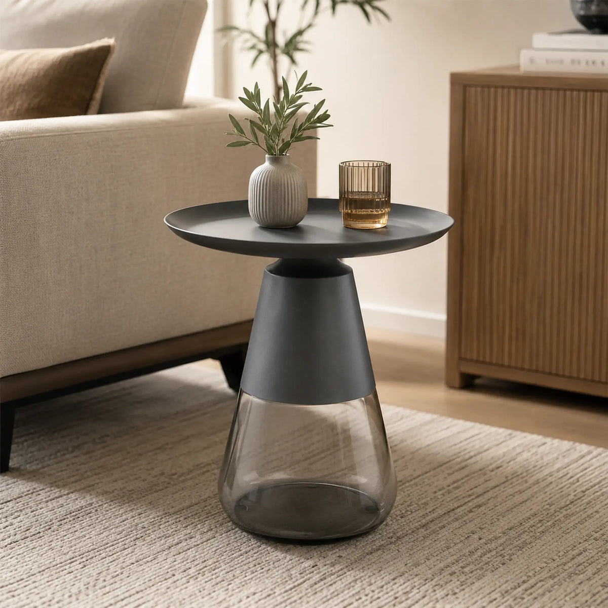Masuta cafea TIFFANY A BLACK, negru, metal/sticla, 50x52 cm