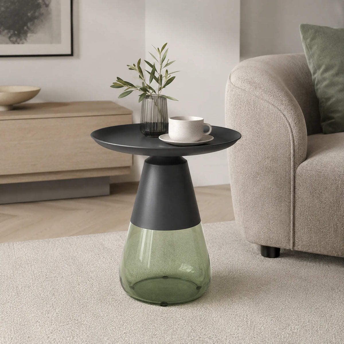 Masuta cafea TIFFANY A BLACK, verde/negru, metal/sticla, 50x52 cm