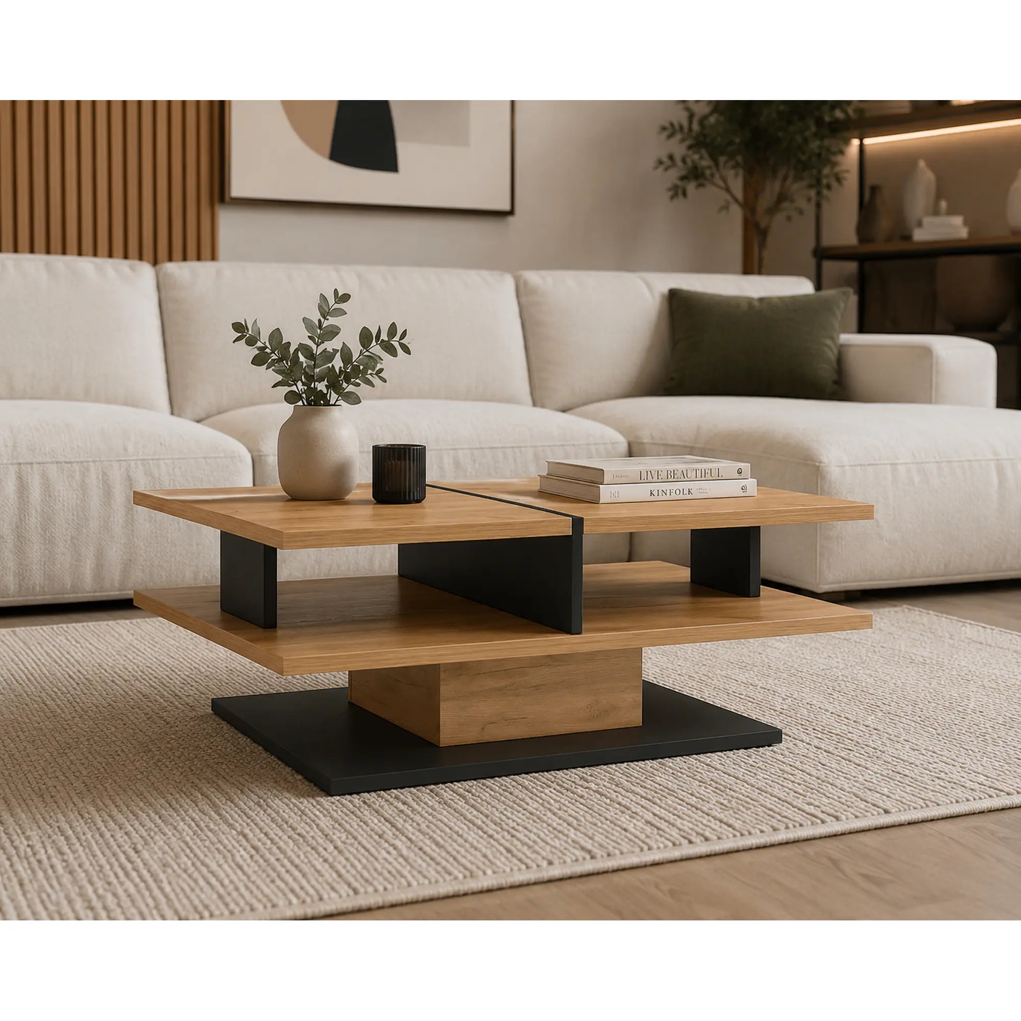 Masuta de cafea T FIDEL, stejar artisan/gri grafit, PAL laminat, 90x70x41 cm
