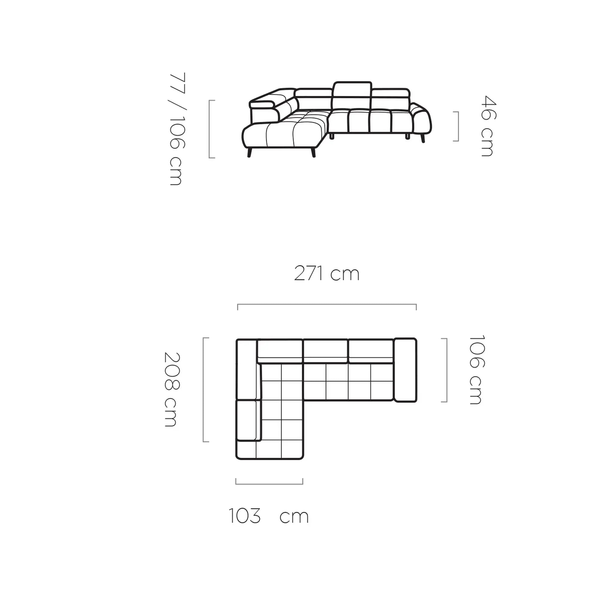 Coltar MAVEL L, personalizabil materiale Gama Oferta Avantaj, cu reglaj electric, 271x208x106 cm