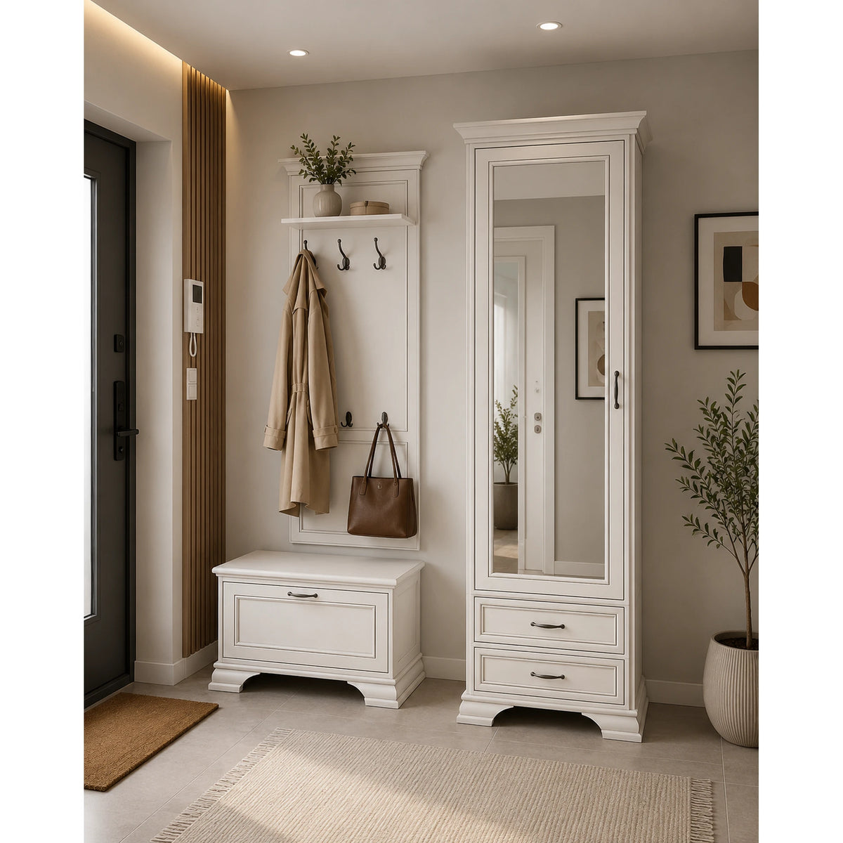 Mobila hol clasica TIFFANY II-3, crem, PAL laminat, 3 piese