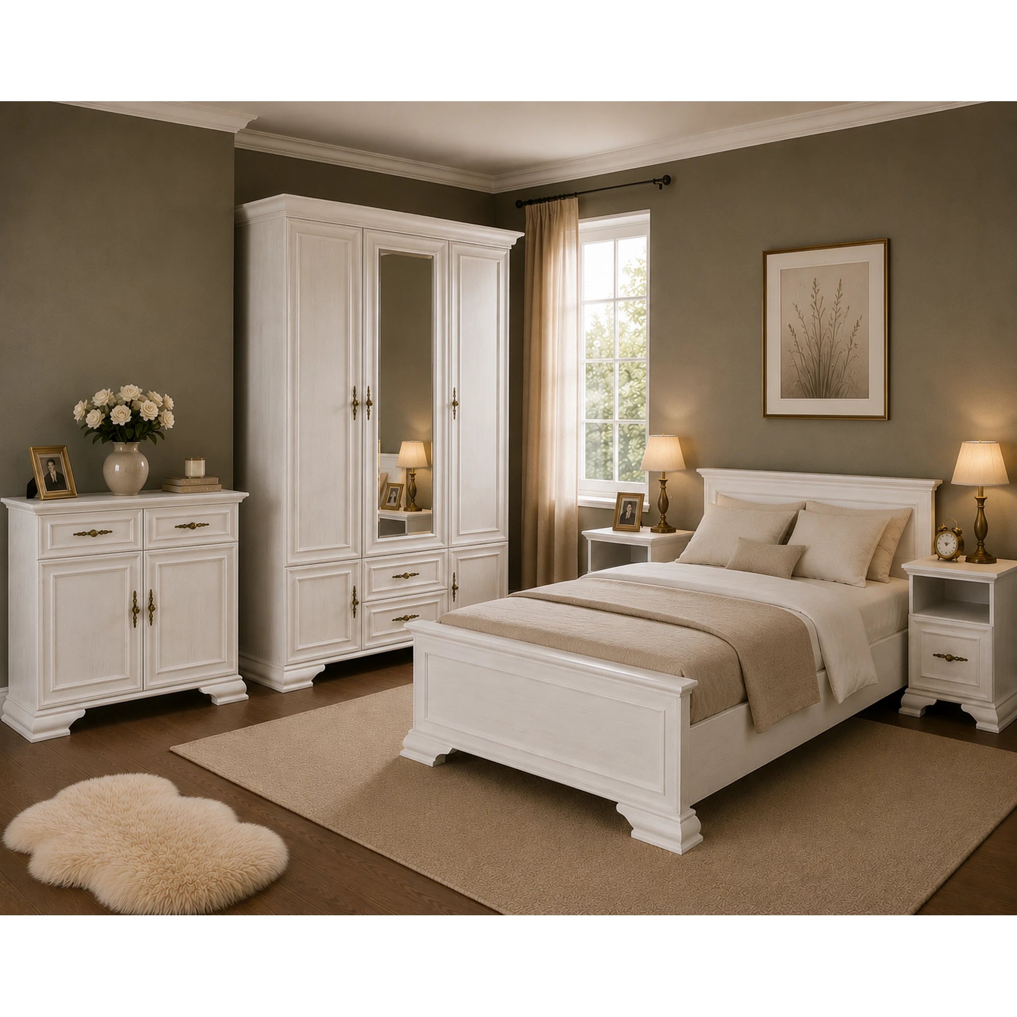Mobilier de dormitor IRYS, pin alb anderson, PAL laminat, 5 piese