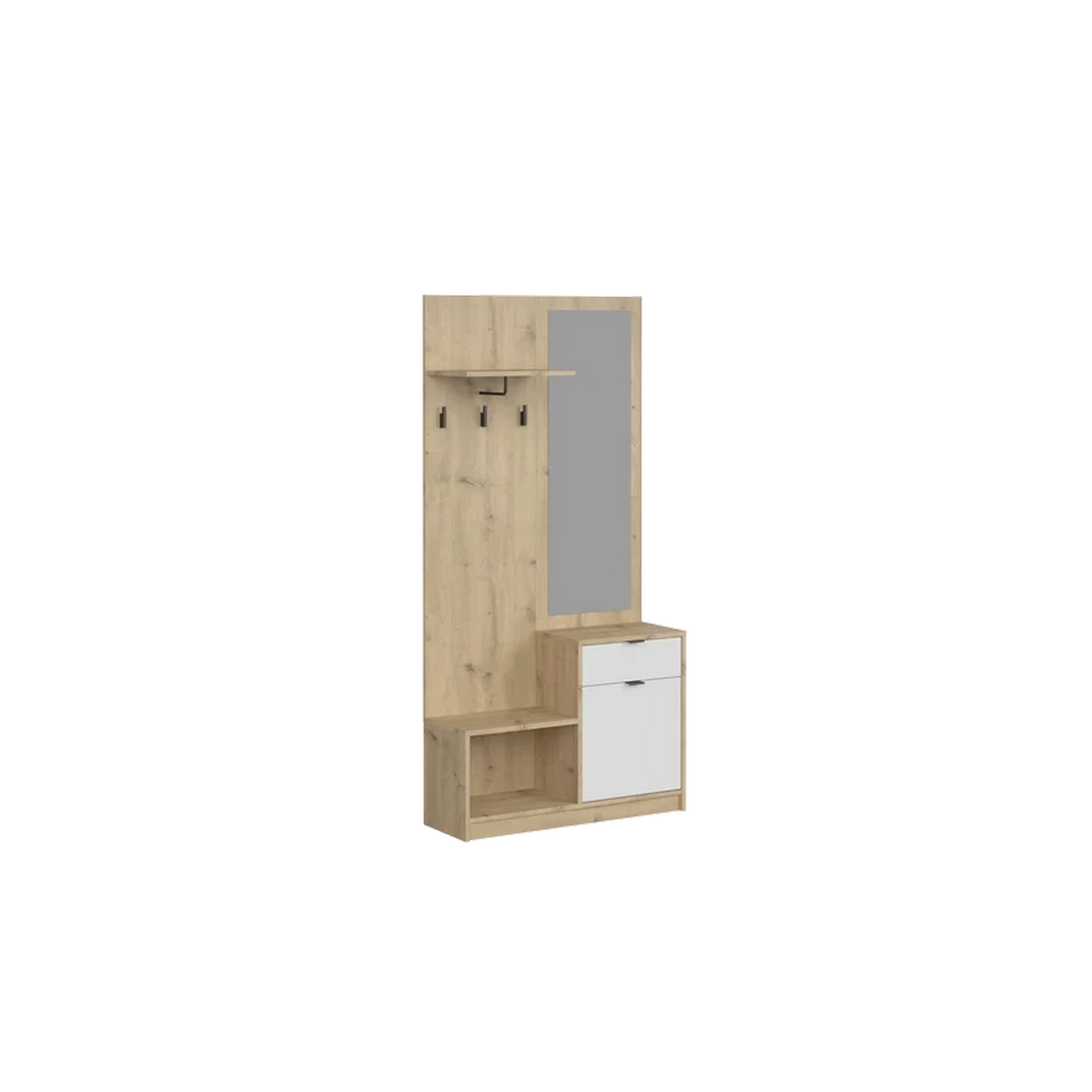 Mobilier hol NEPON, stejar artisan/alb, PAL laminat, 90x31x184 cm