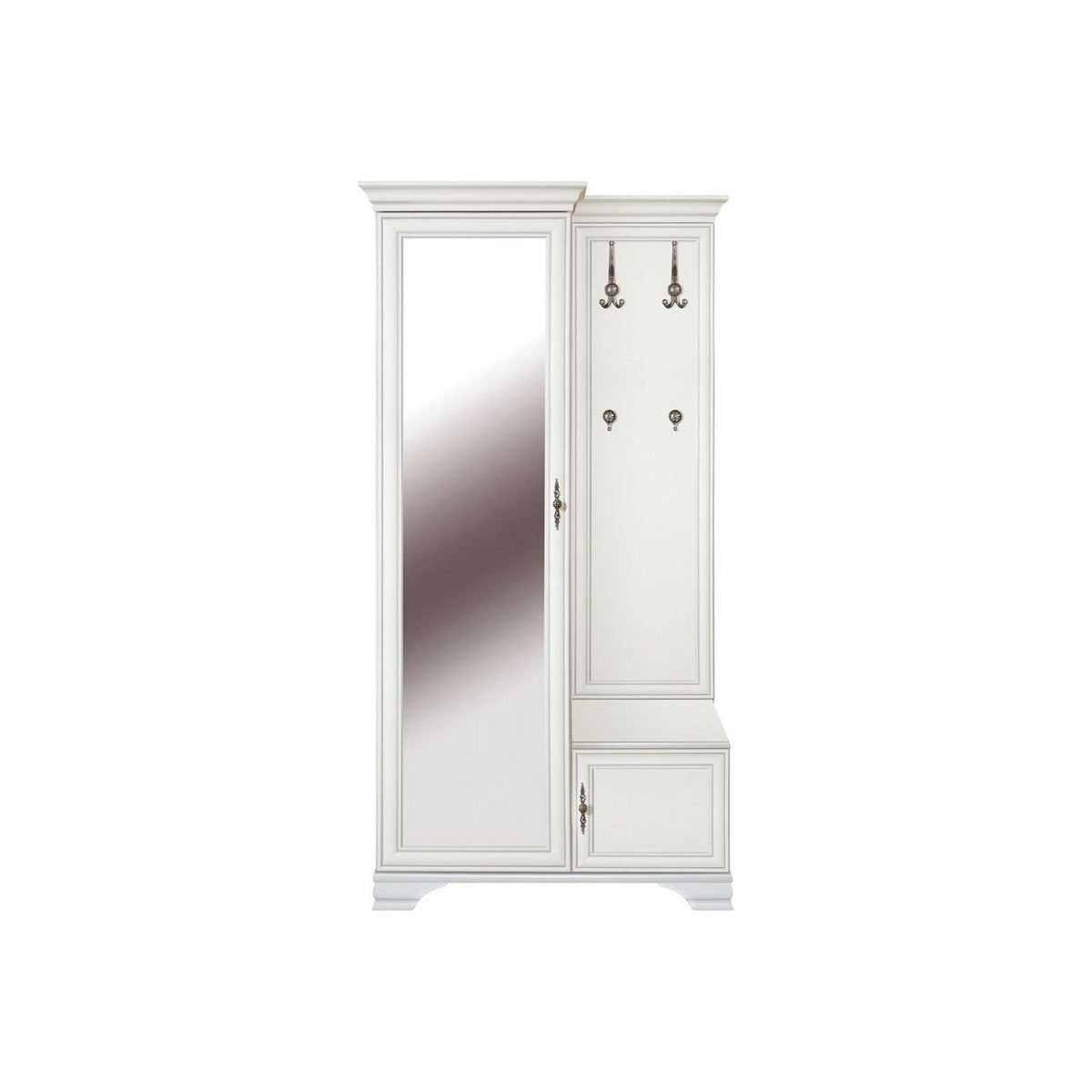 Mobilier hol cu oglinda IDENTO, alb, PAL, 115x44x198 cm