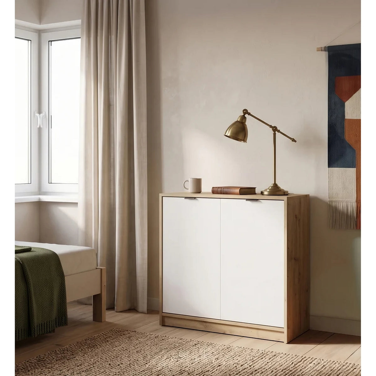 Comoda stejar alb NEPON, PAL laminat, 80x34x82 cm