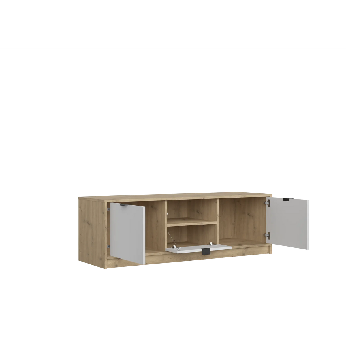 Comoda TV NEPON, stejar artisan/alb, PAL laminat, 130x42x44 cm