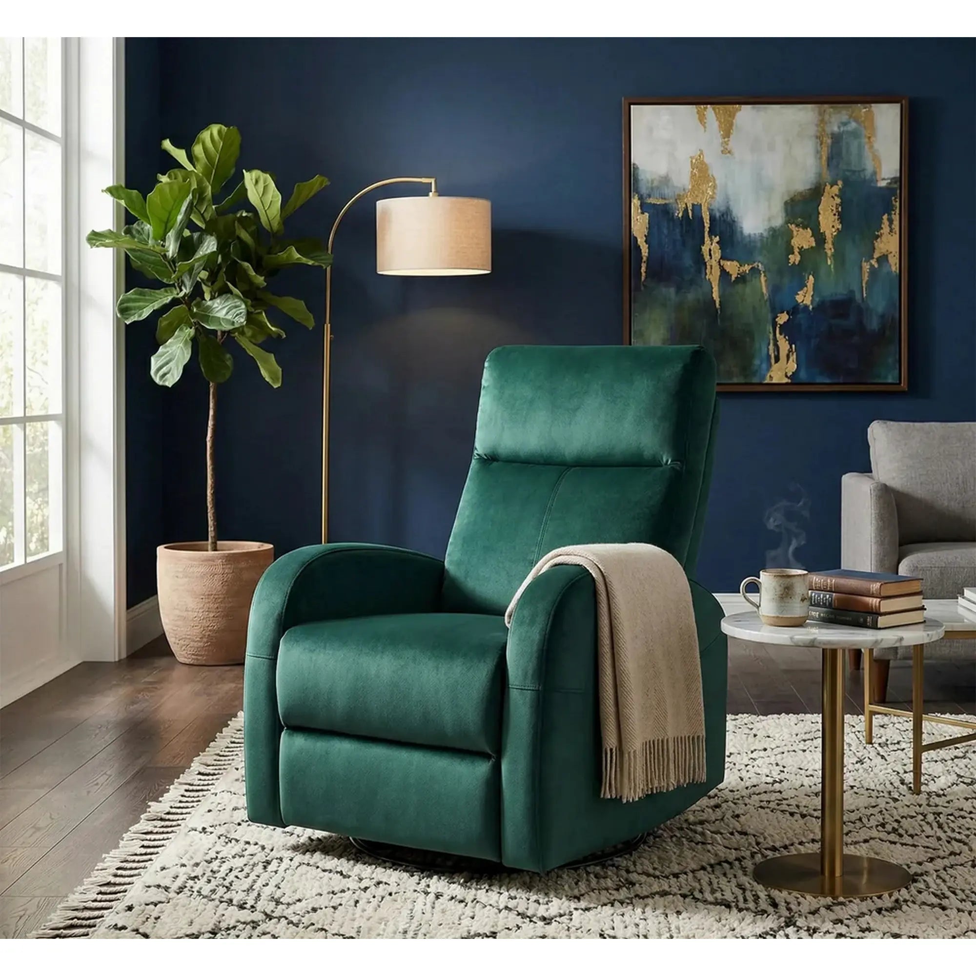 Fotoliu recliner OLIMP, verde inchis/negru, stofa catifelata/metal, 72x80-160x101 cm
