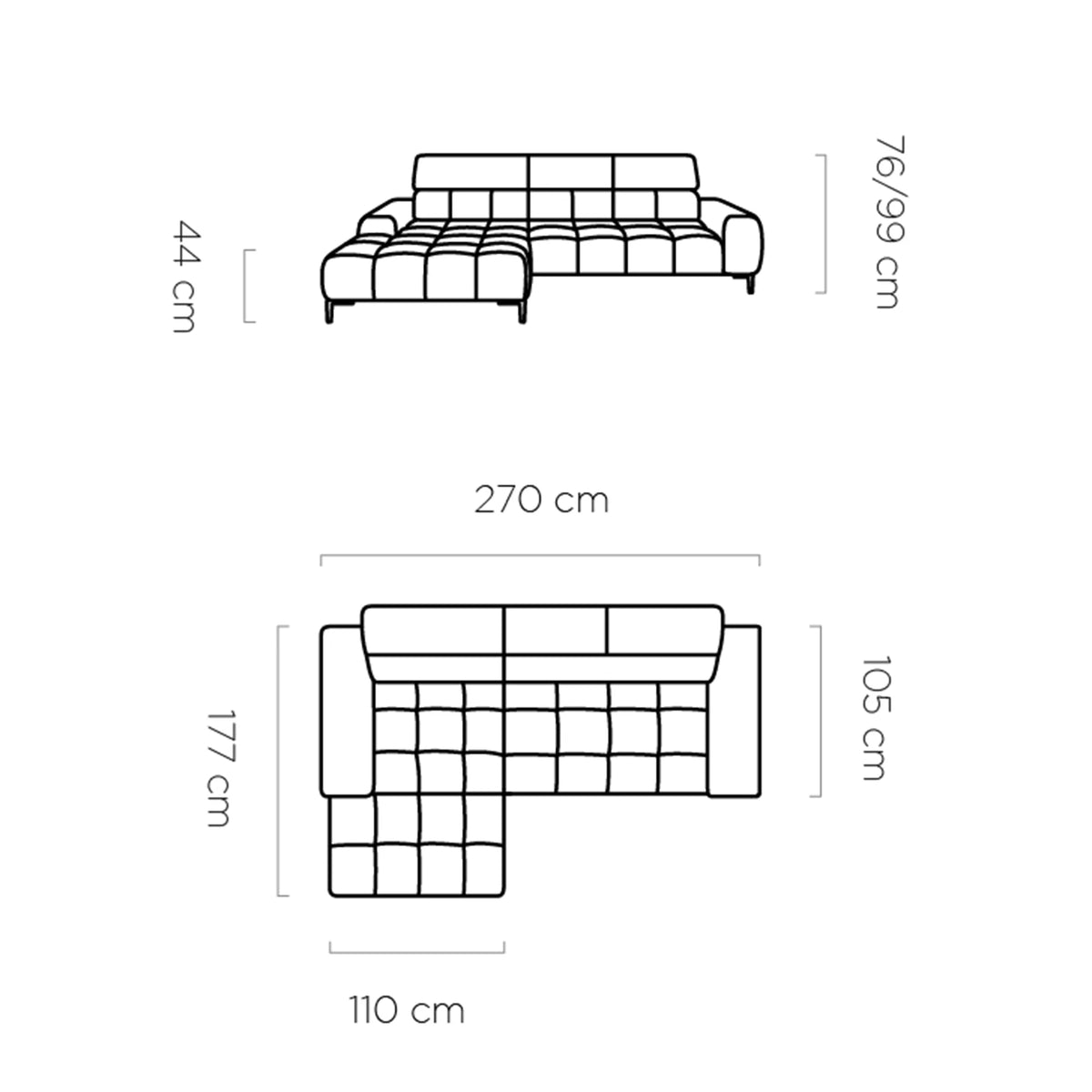 Coltar PLAZA MINI, sezlong stanga, stofa catifelata crem - Salvador 01, Gama Premium, cu reglaj electric si tetiere reglabile, 270x177x99 cm